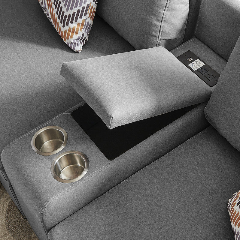 Gray Fabric Modular Sectional Sofa with USB Console and Ottoman