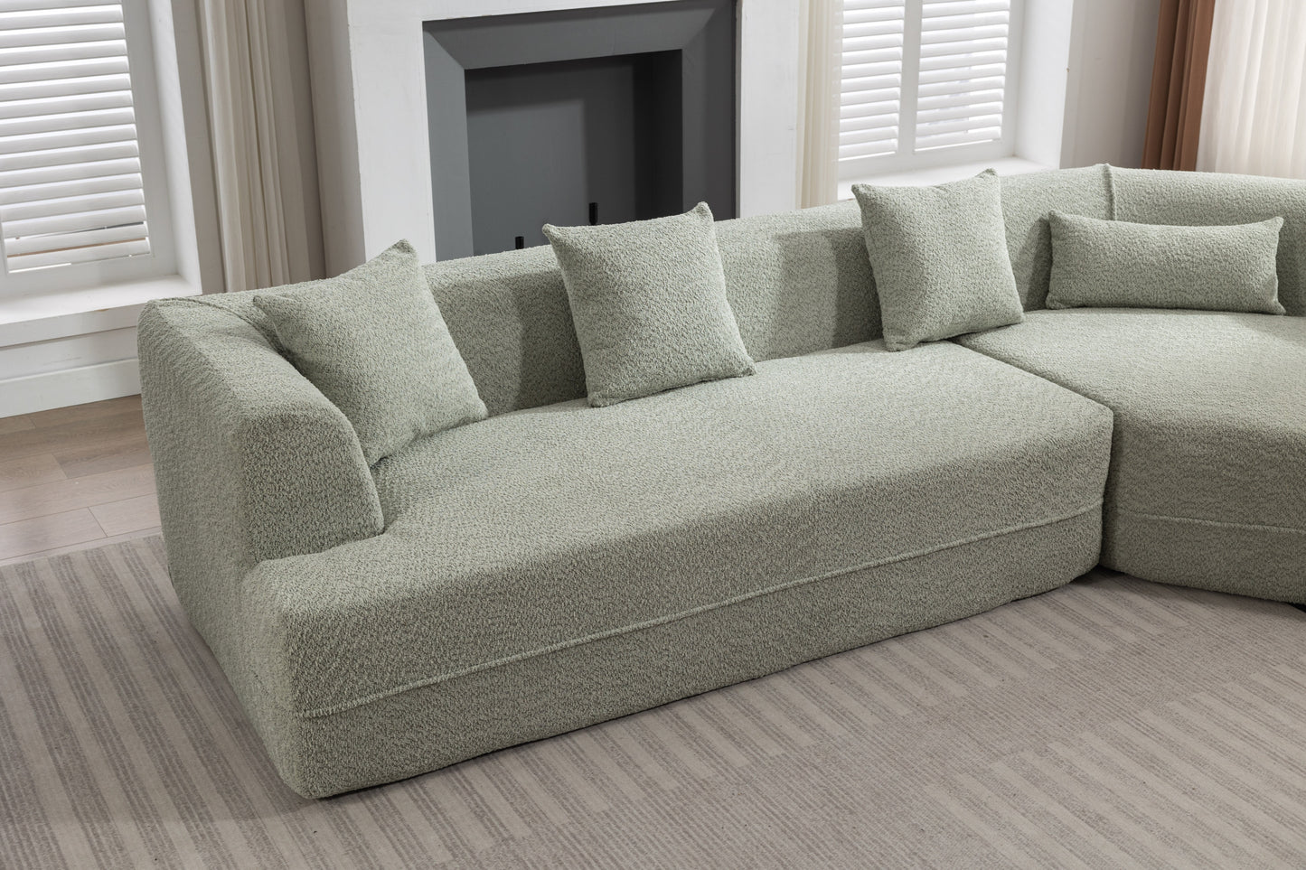 Modular Sectional Living Room Sofa Set, Modern Minimalist Style Couch, Upholstered Sleeper Sofa for Living Room, Bedroom, Salon, 2 PC Free Combination ,Boucle fabric ,Anti-wrinkle fabric,Green