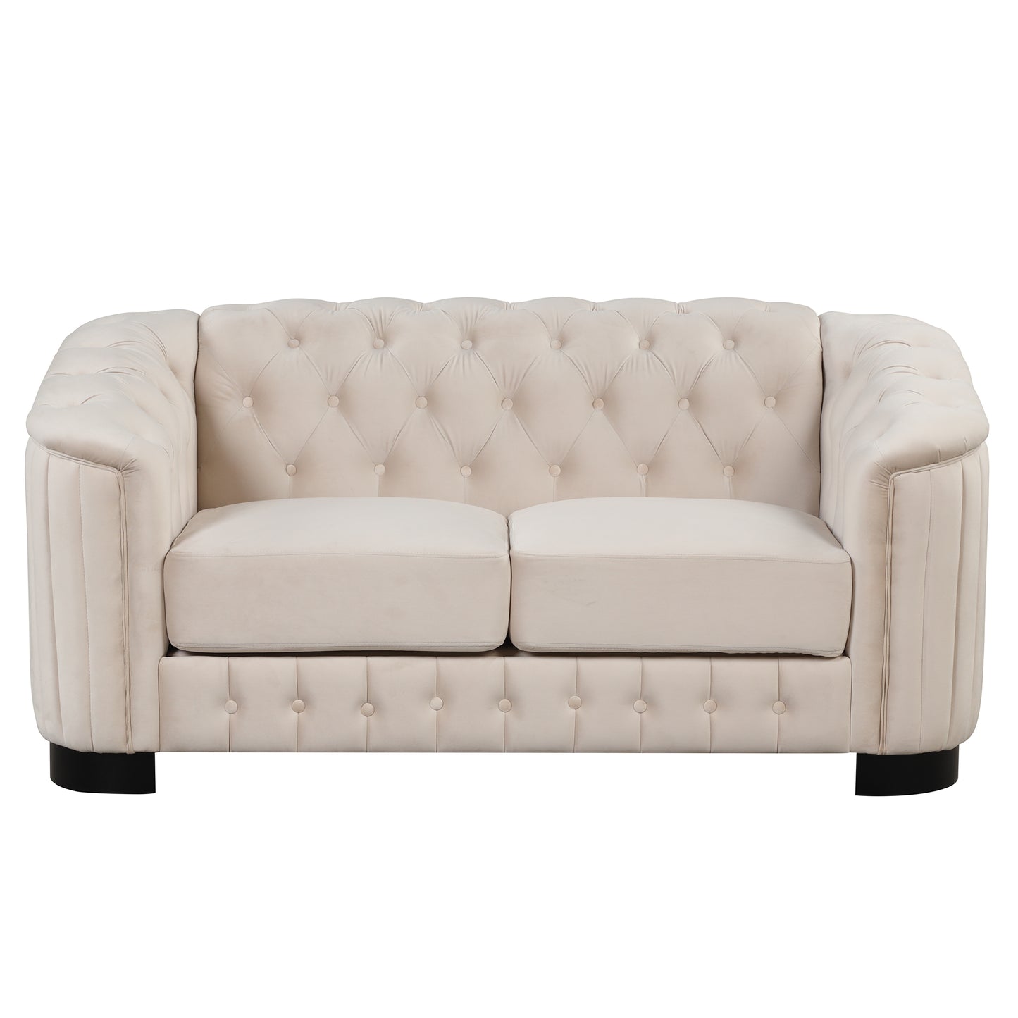 Elegant Beige Velvet Upholstered 2-Person Loveseat Sofa