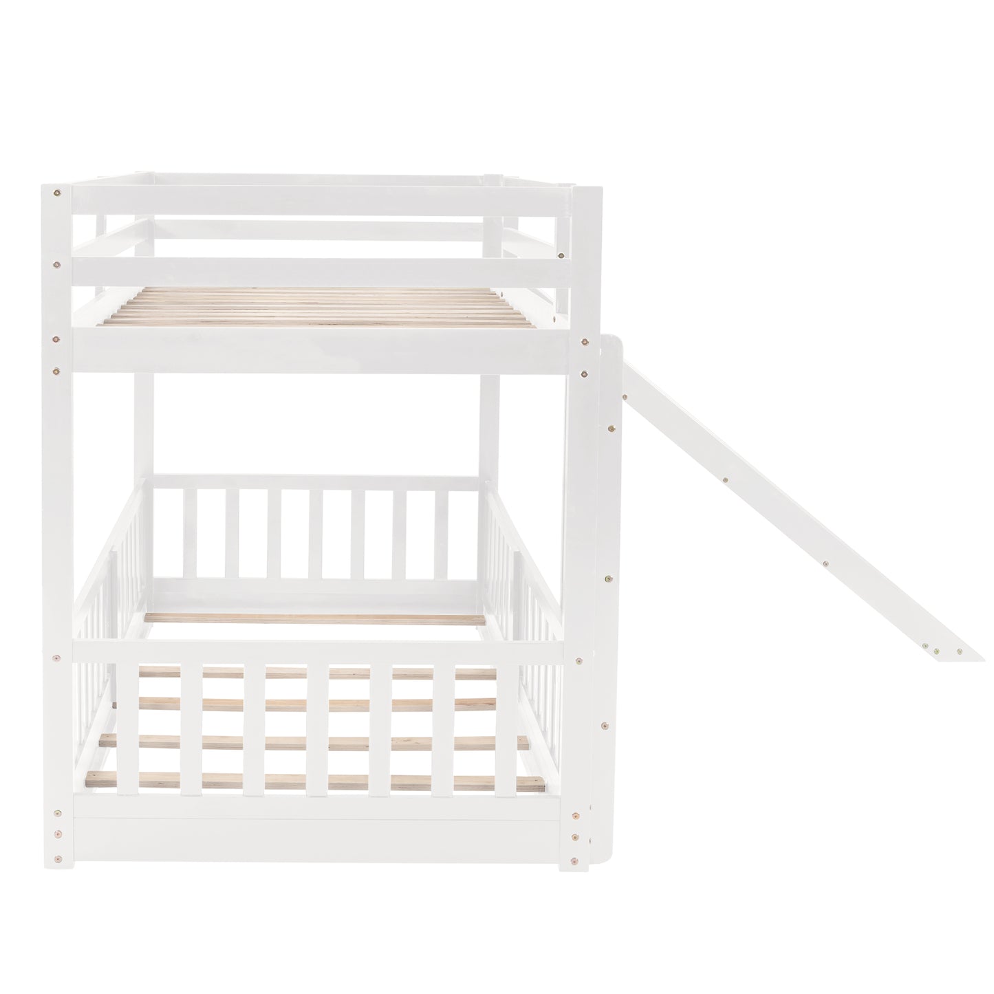 White Twin Bunk Bed with Slide, Ladder, and Space-Saving Design