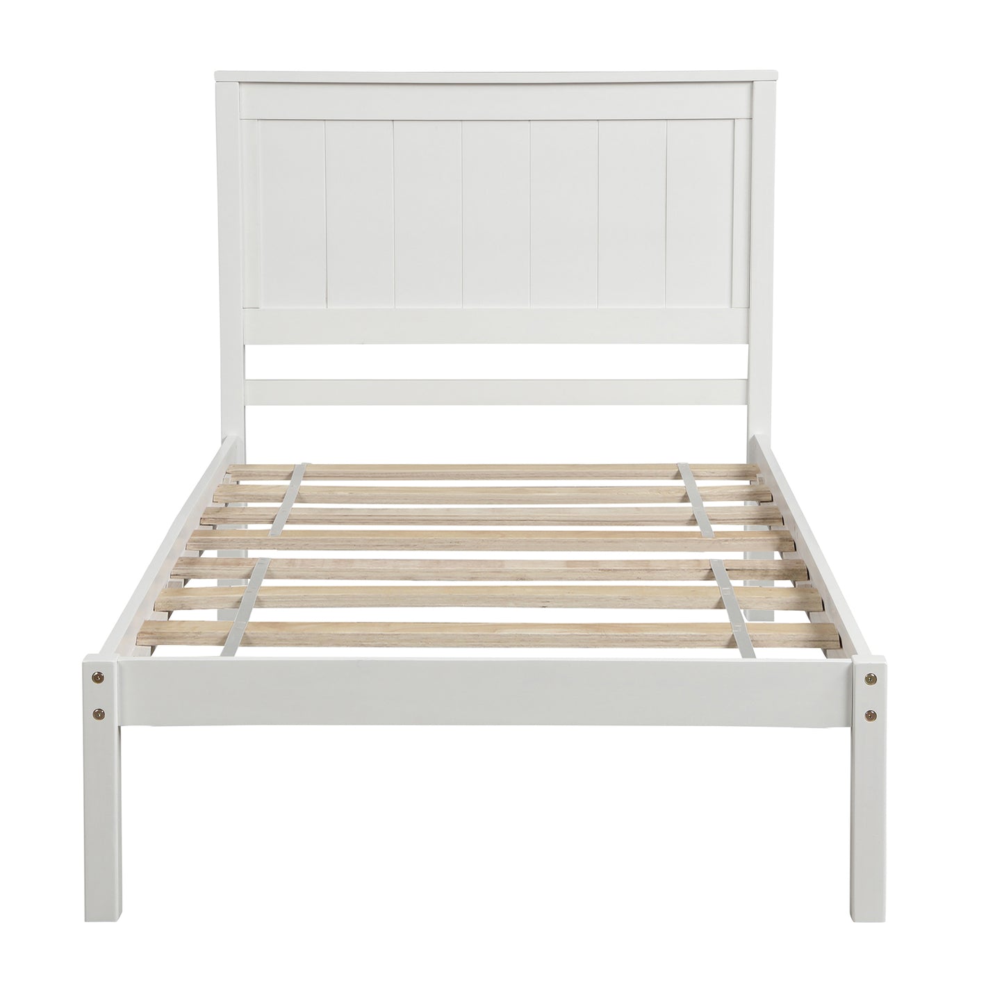 Platform Bed Frame with Headboard, Wood Slat Support, No Box Spring Needed, Twin, White