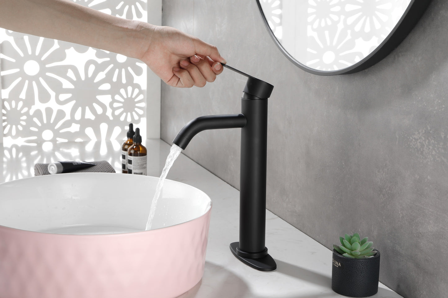 Modern Matte Black Waterfall Spout Bathroom Faucet