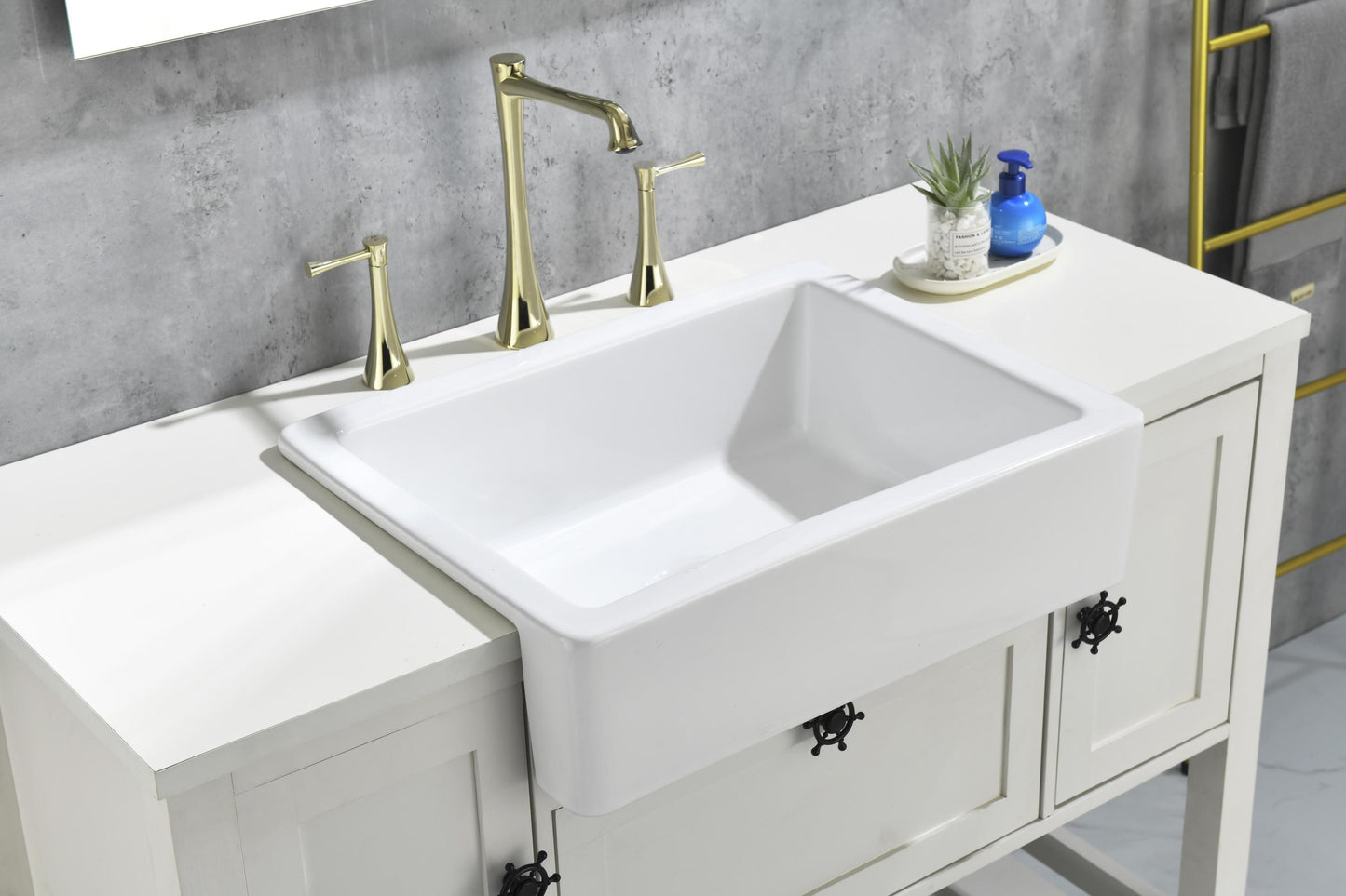 White Ceramic Farmhouse Kitchen Sink with Modern Design