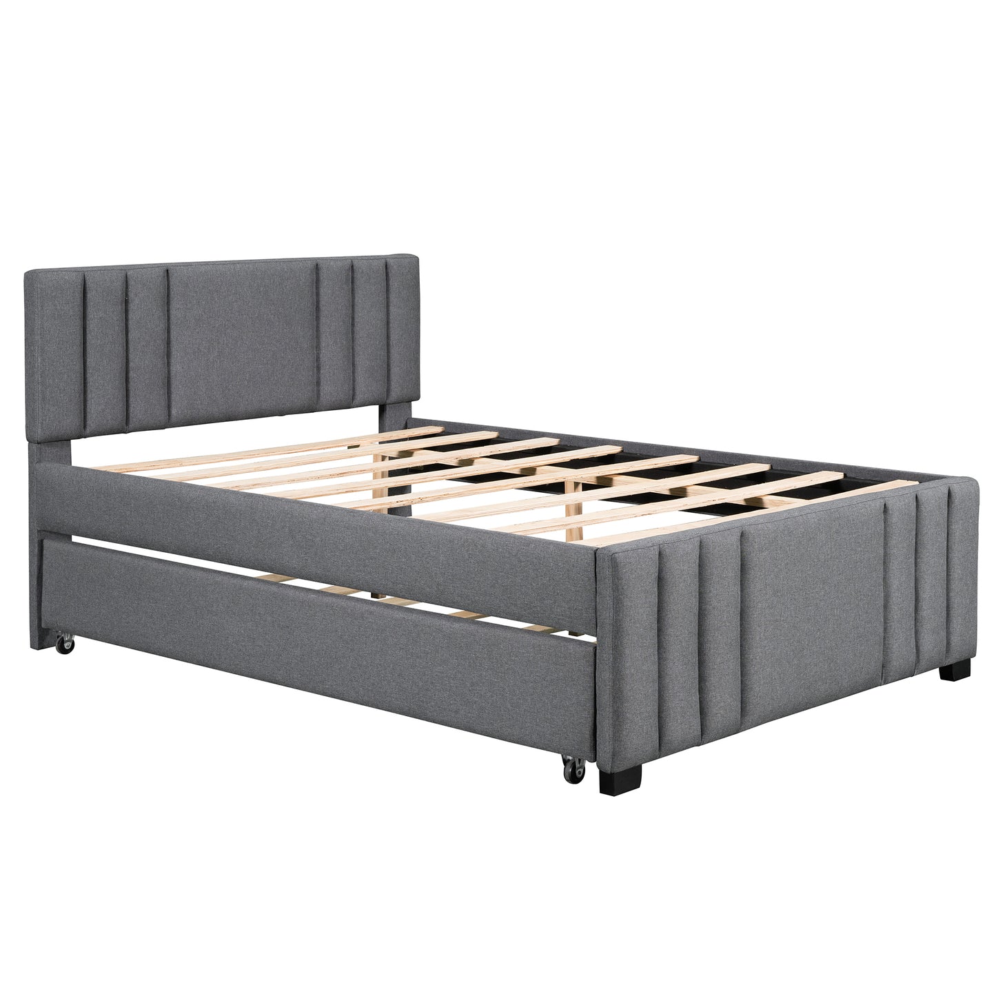 Full Upholstered Platform Bed with Trundle,Grey