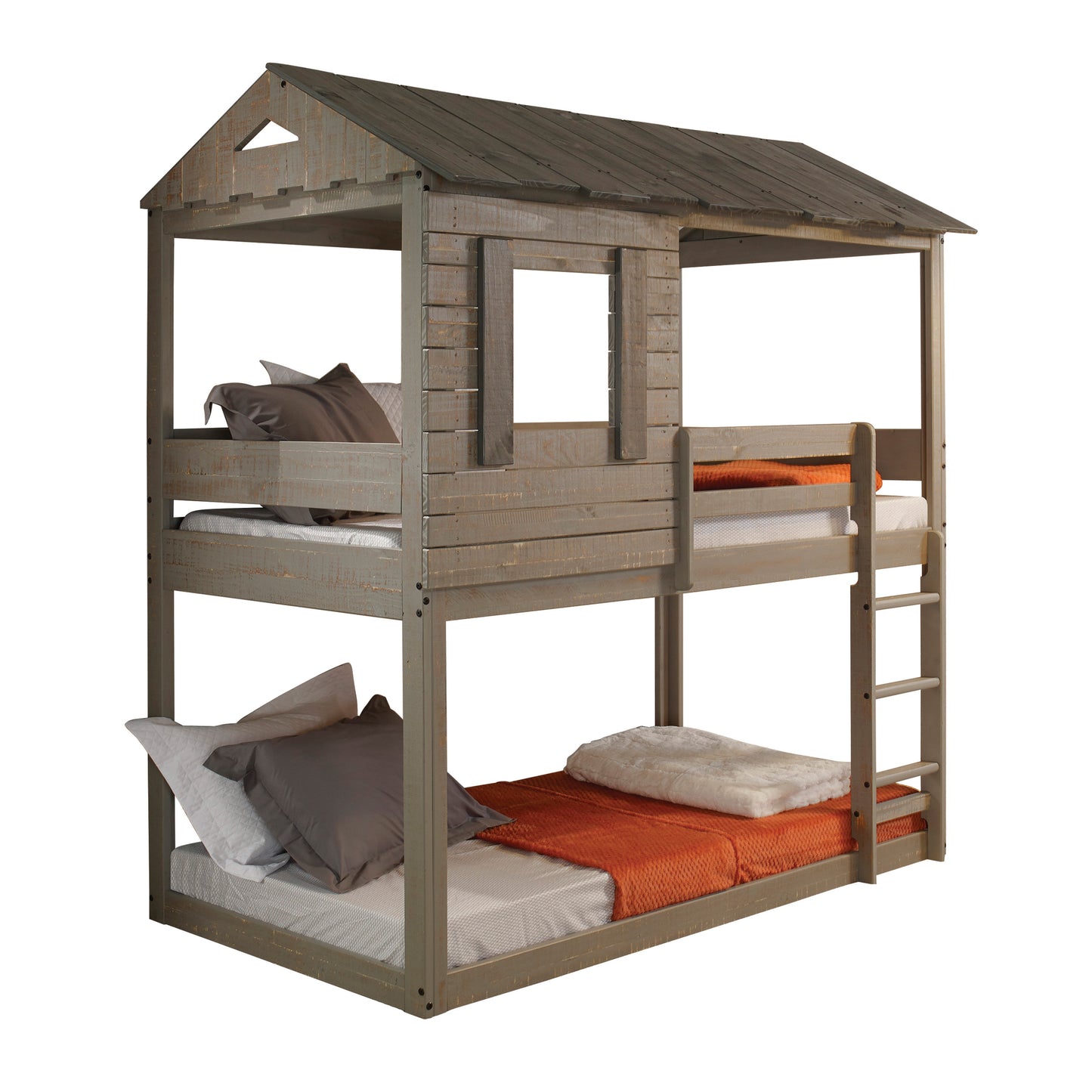 Darlene Twin Bunk Bed in Rustic Gray - Versatile Features and Enhanced Safety