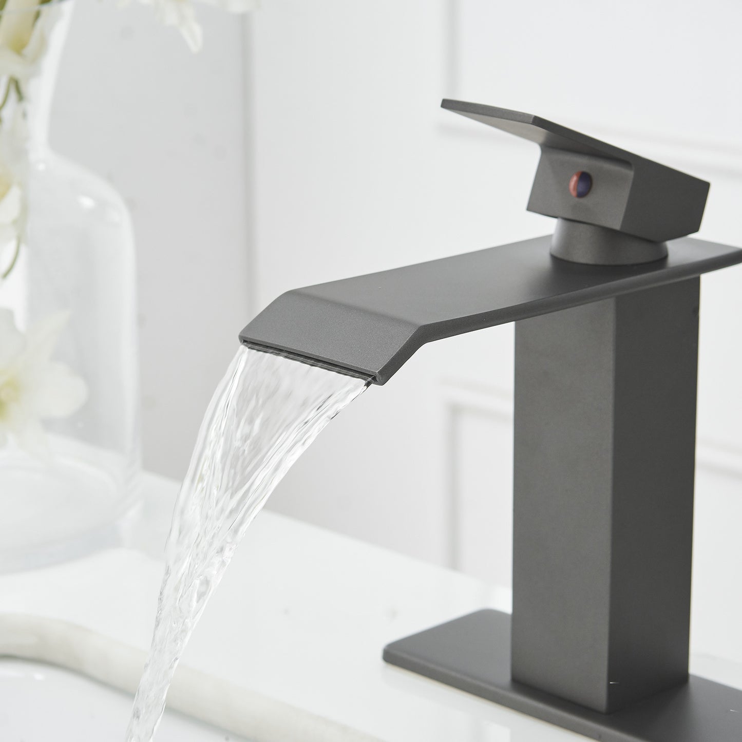 Matte Gray Waterfall Bathroom Faucet with Single Handle