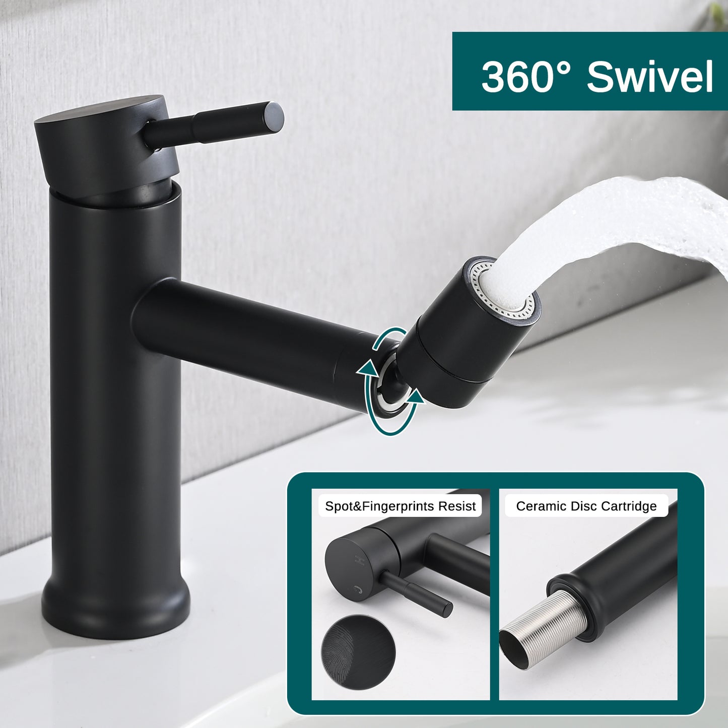 Modern Matte Black Bathroom Faucet with 360° Rotating Aerator for Enhanced Sink Functionality