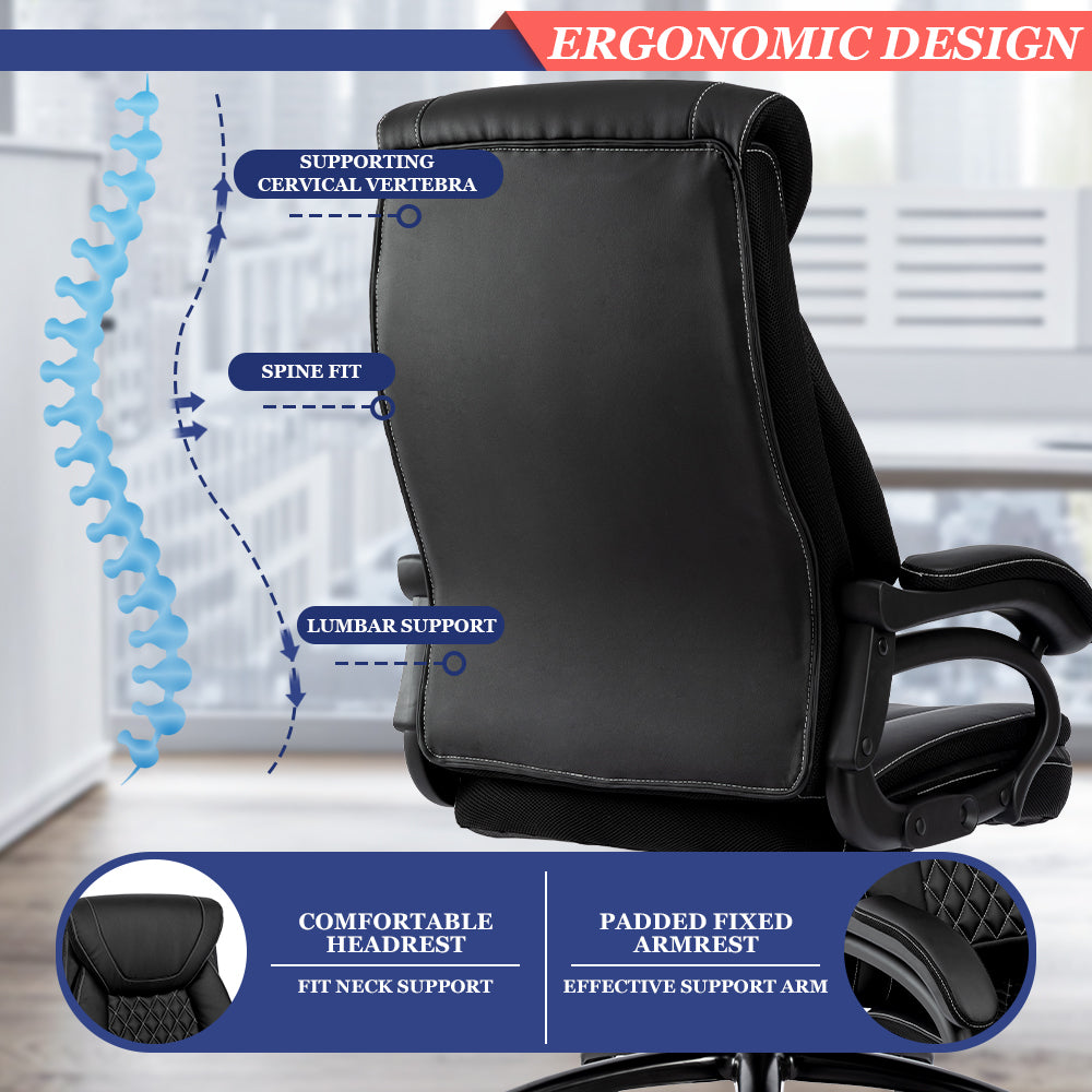 Ergonomic PU Leather Office Chair Big and Tall Desk Chair 360°Swivel Office Chair Adjustable Height with Soft Armrest,300lbs