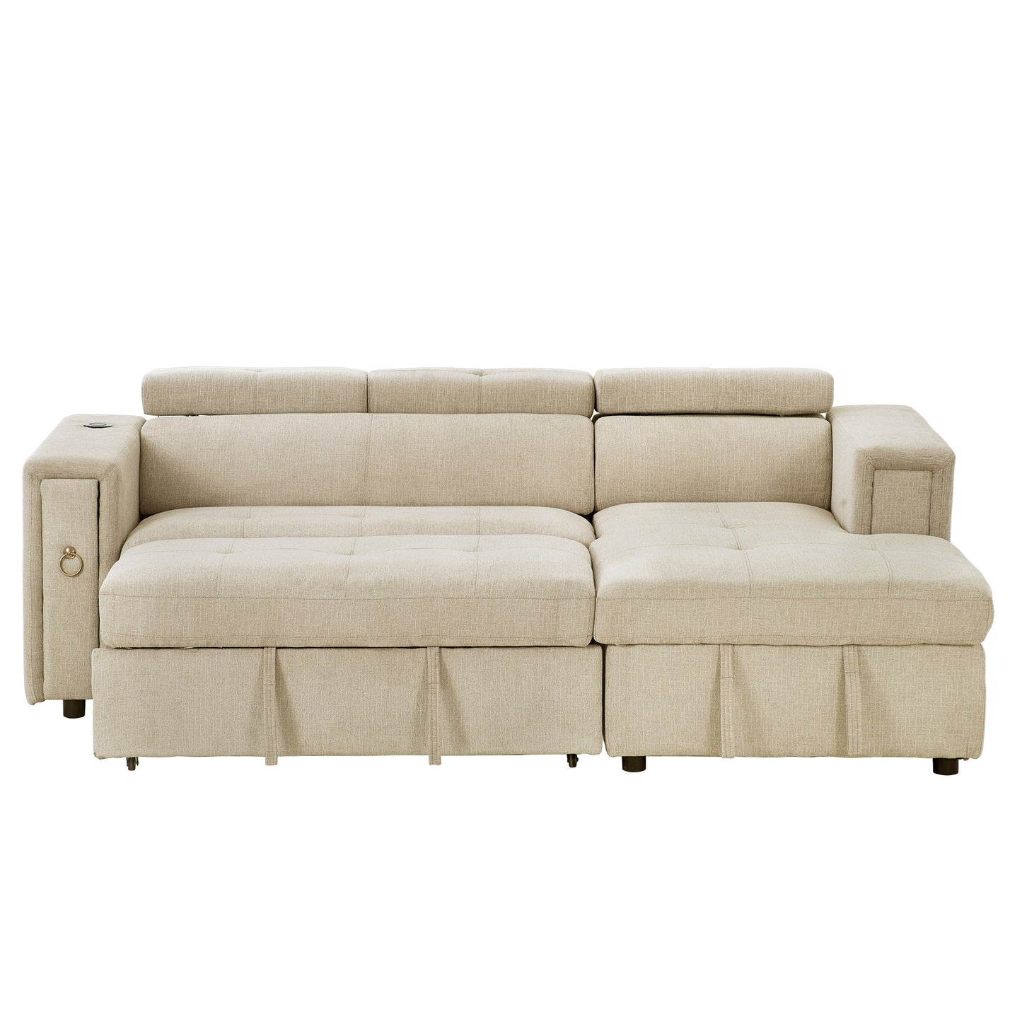 L-Shaped Sectional Sofa with Hidden Storage, Adjustable Headrest, Wireless Charging, and Cup Holders