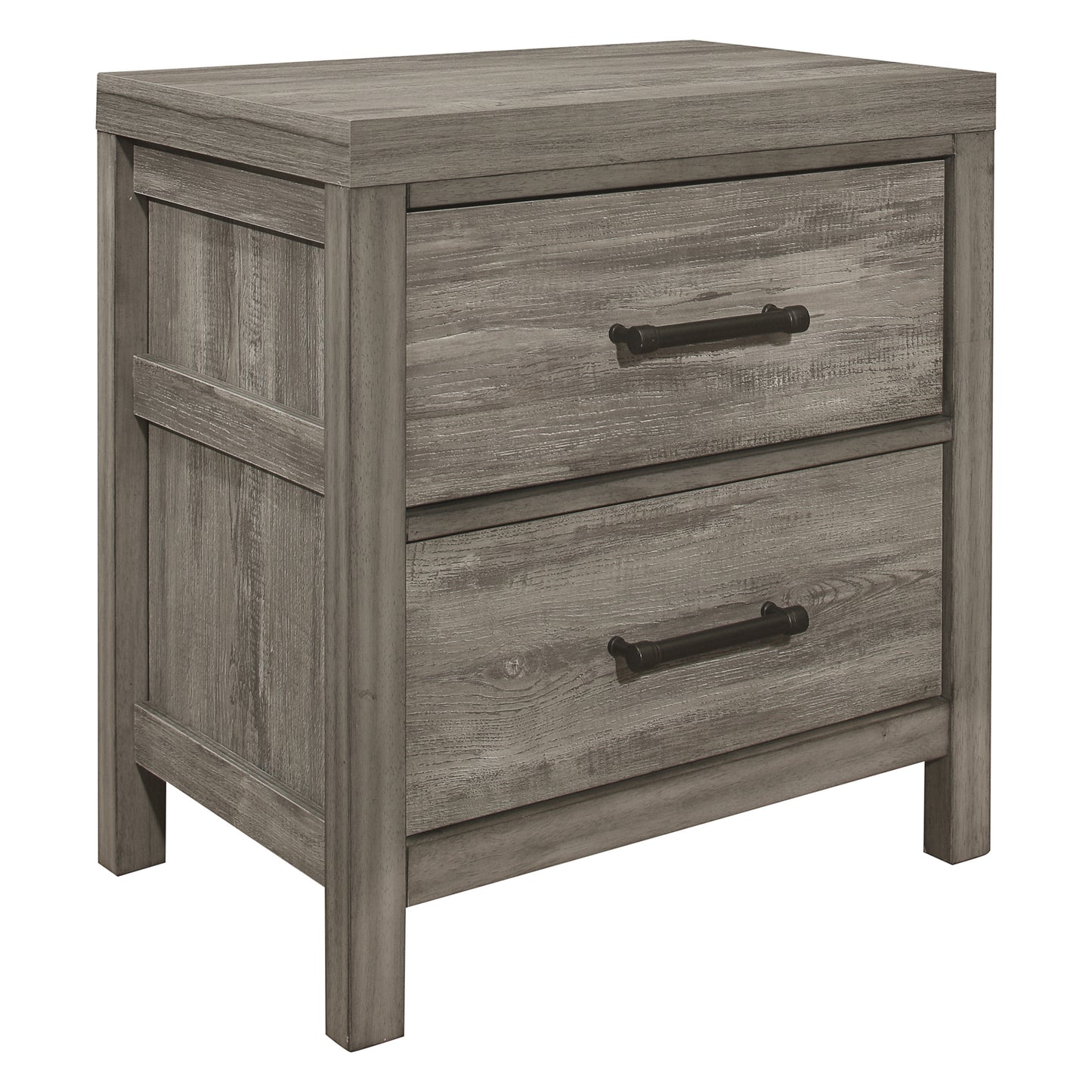 Rustic Style Bedroom Nightstand of 2 Drawers Weathered Gray Finish Premium Melamine Laminate Wooden Furniture 1pc