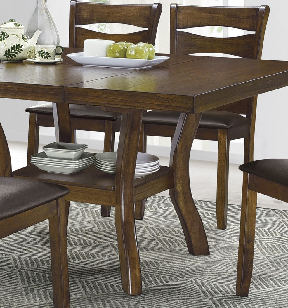 Transitional Dining Room Furniture 7pc Dining Set Table w Self-Storing Leaf and 6x Side Chairs Brown Finish Wooden Furniture