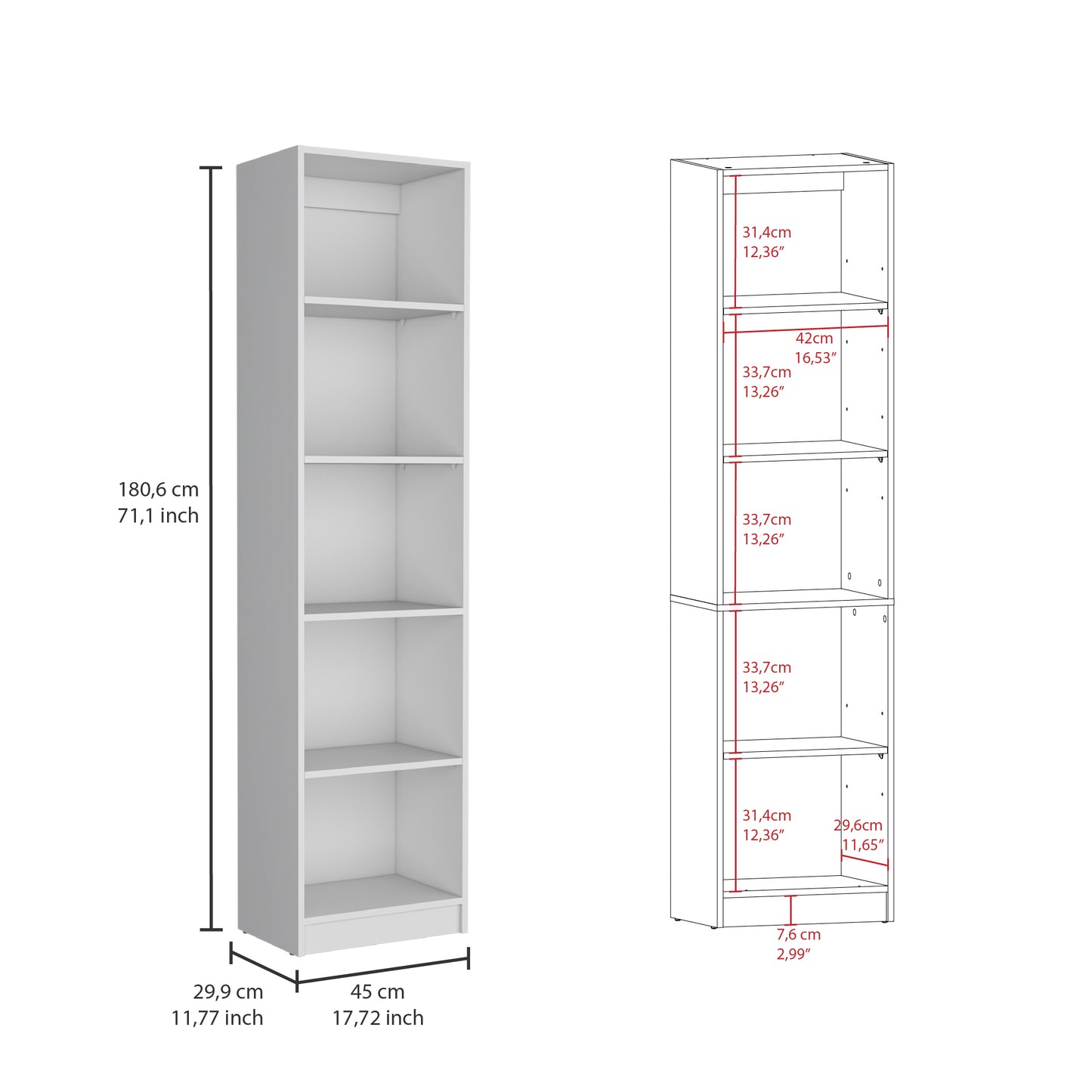 Benzoni Slim 2 Piece Living Room Set with 2 Bookcases, White