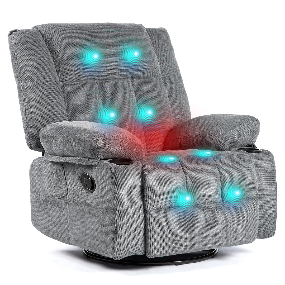 Massage Recliner Chair with Heating, Swivel, and Storage