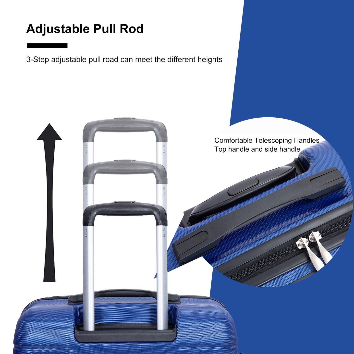 3 Piece Luggage Sets PC Lightweight & Durable Expandable Suitcase with Two Hooks, Spinner Wheels, TSA Lock, (21/25/29) Dark Blue