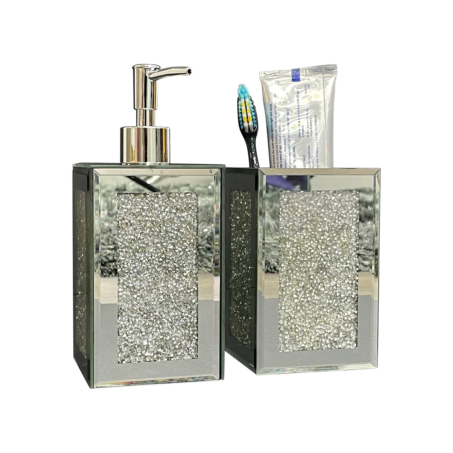 Elegant Glass Bathroom Soap Dispenser and Toothbrush Holder Set with Sophisticated Ambrose Design