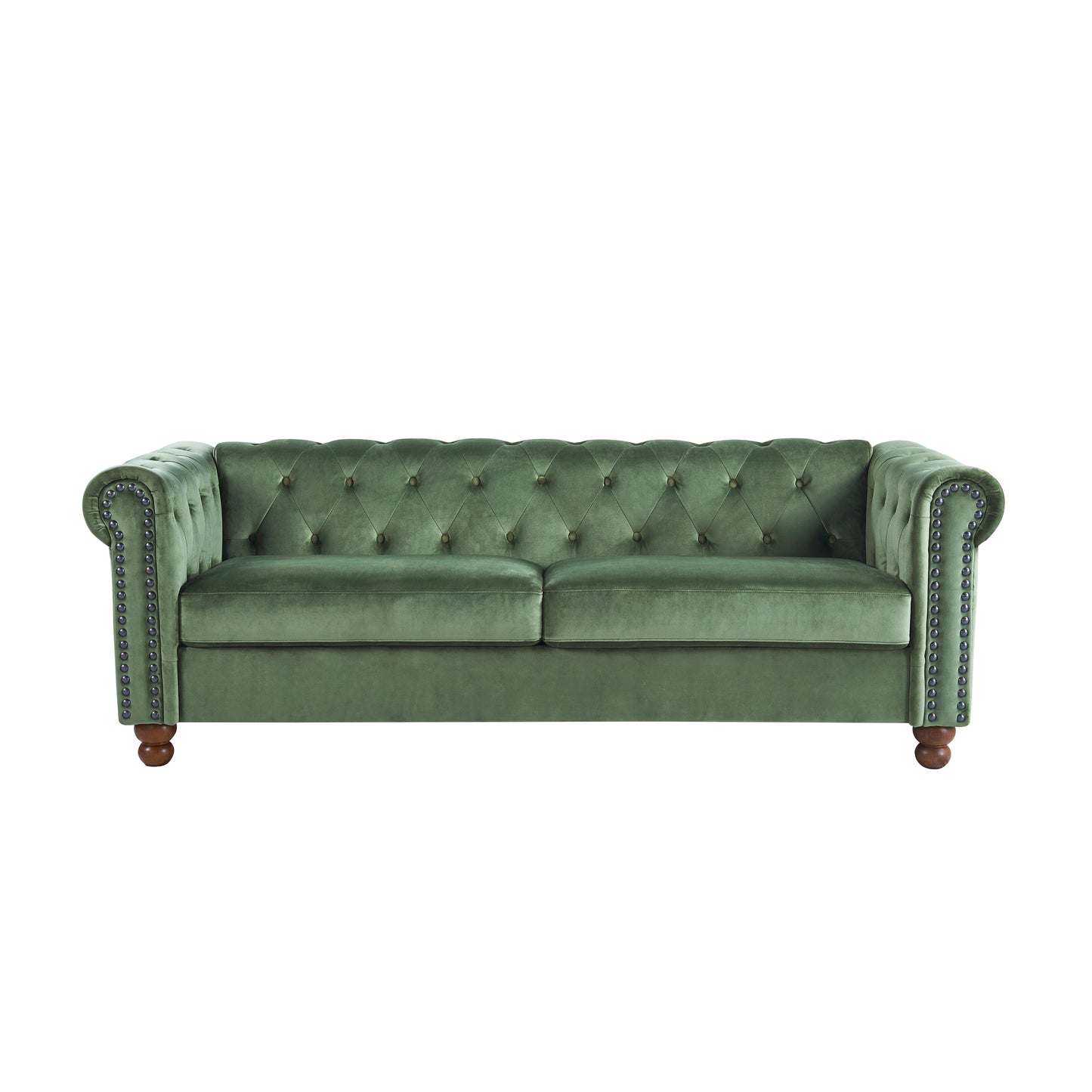 PHOYAL Large Sofa, Velvet Sofa Three-seat Sofa Classic Tufted Chesterfield Settee Sofa Modern 3 Seater Couch Furniture Tufted Back for Living Room (Green)