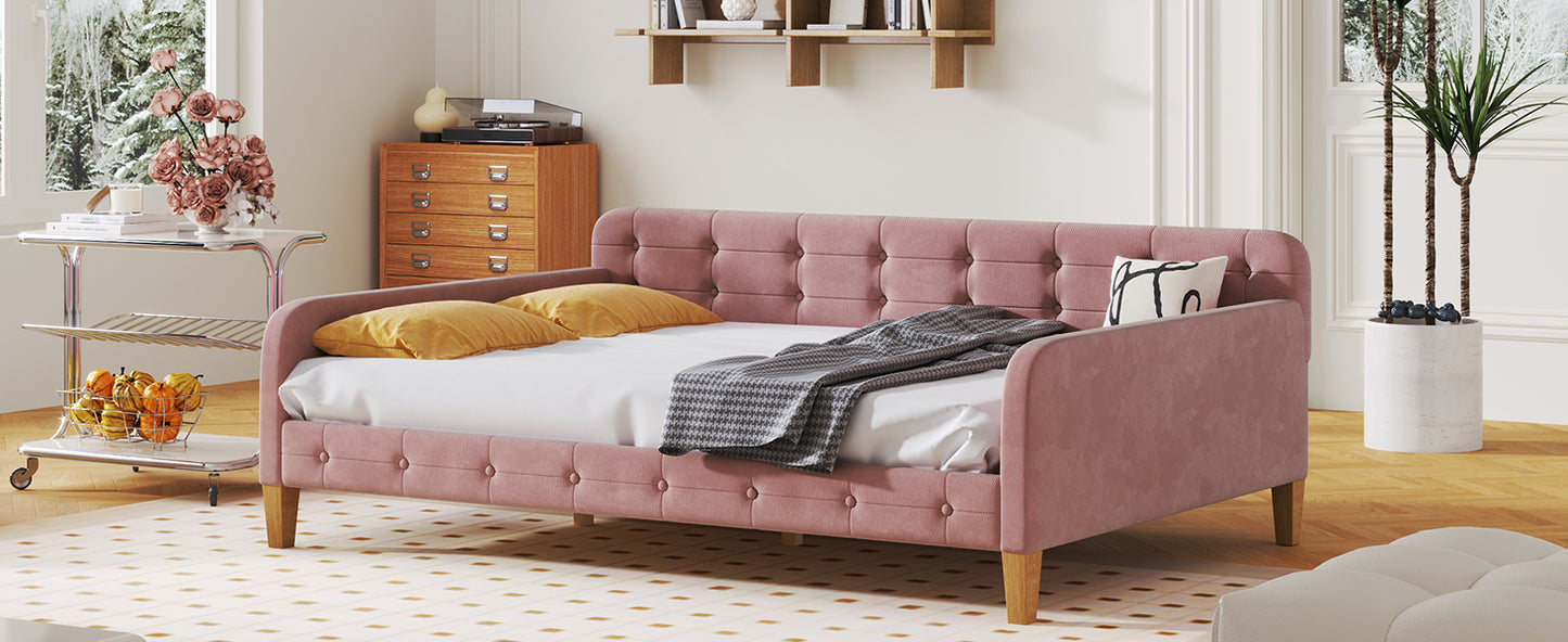 Full Size Upholstered Daybed with 4 Support Legs,Pink