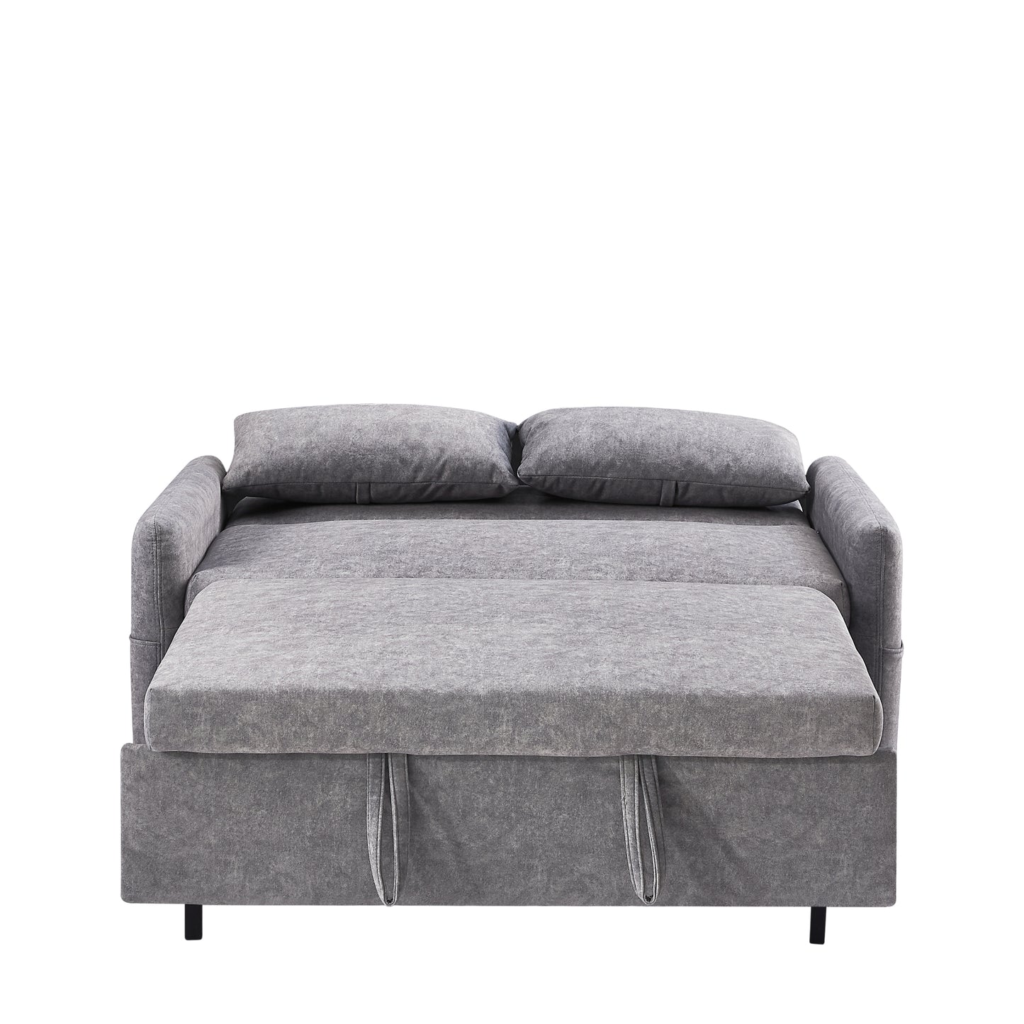 Adjustable Grey Loveseat Sofa Bed with USB Ports and Storage Pockets