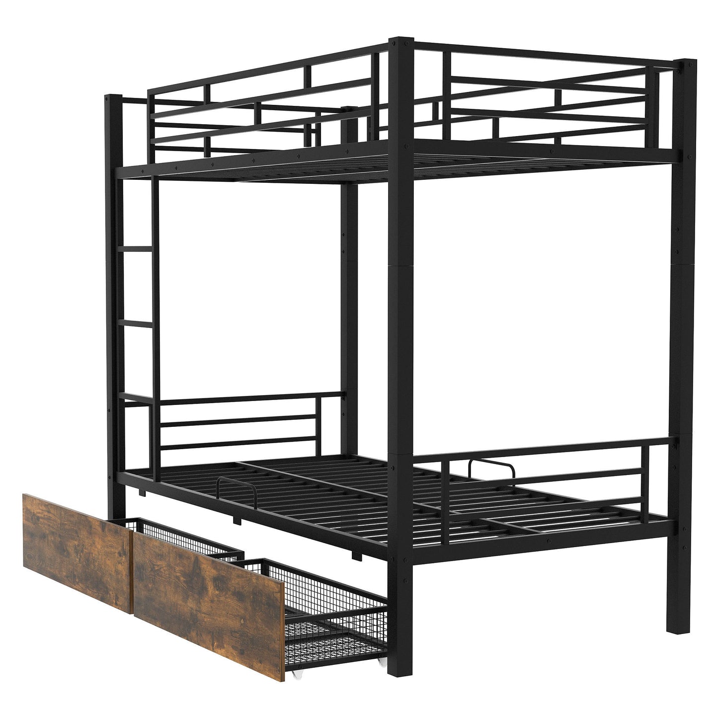 Black Twin Metal Bunk Bed with Underbed Storage Drawers