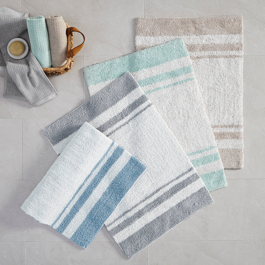 Reversible Cotton Spa Bath Rug with Striped Design