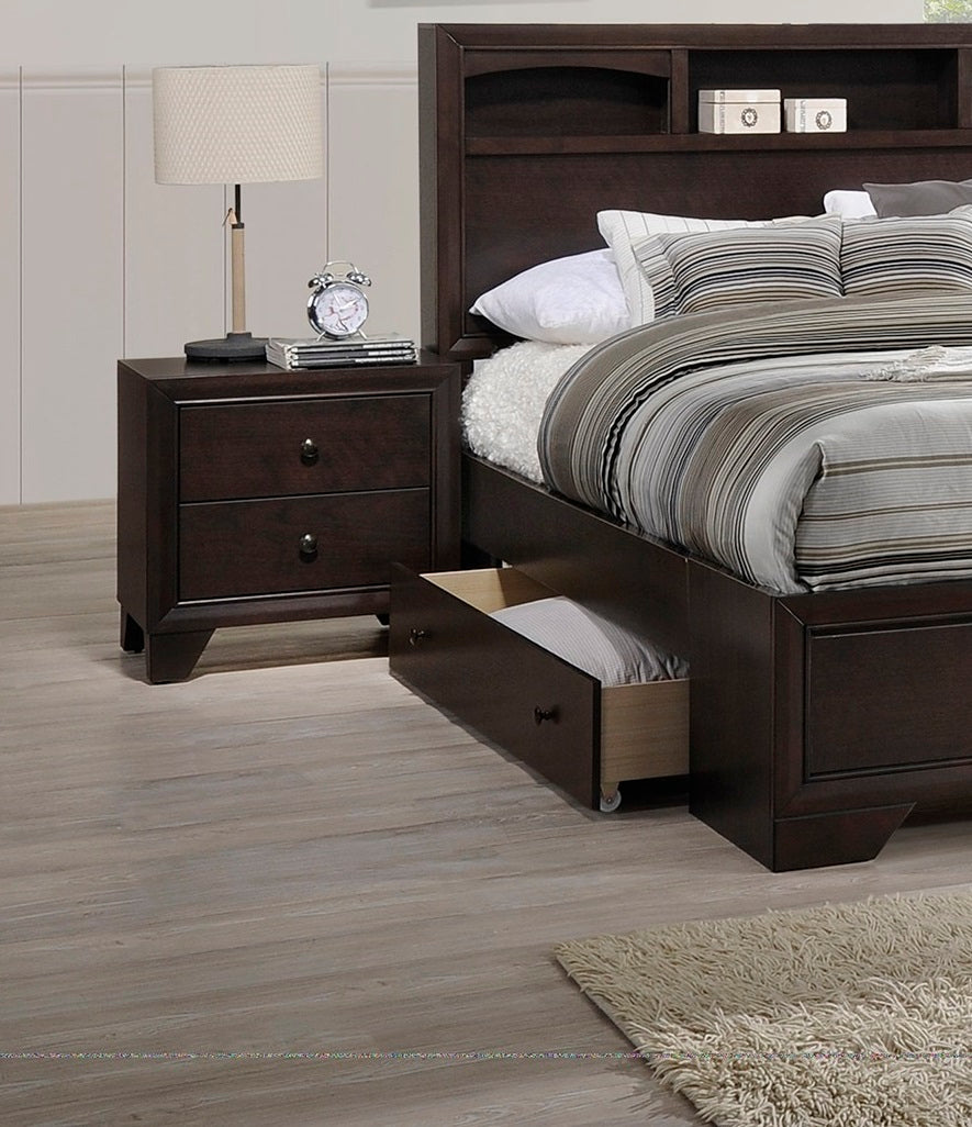 Modern Bedroom Nightstand Brown Color Drawers Bed Side Table Rubberwood