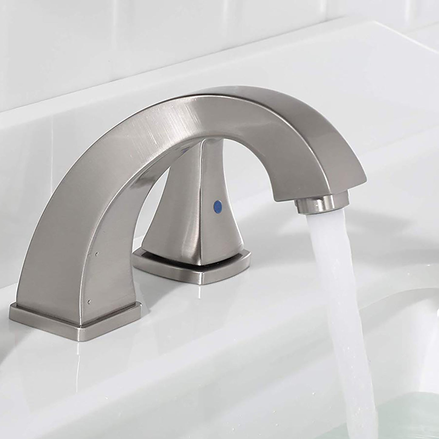 Elegant Brushed Nickel Bathroom Faucet Set with Dual Handles and Pop Up Drain