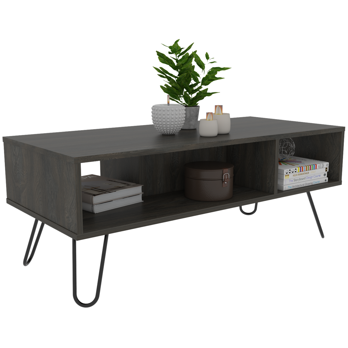 Modern Espresso Coffee Table with Dual Shelves, Chic Design