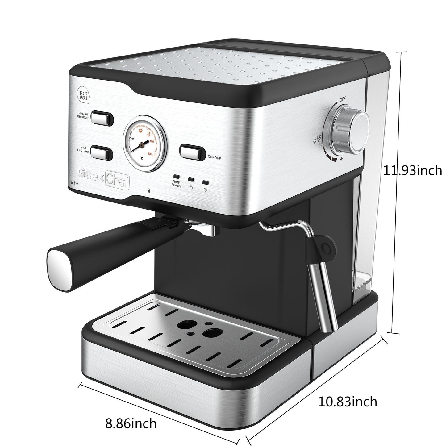 Espresso Maker With Milk Frother and Thermometer.