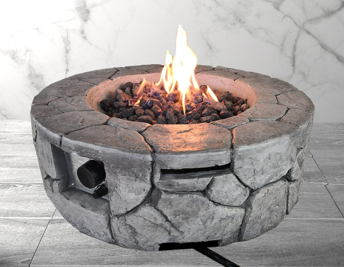 Stone Gray Outdoor Fire Pit with Push-Button Ignition