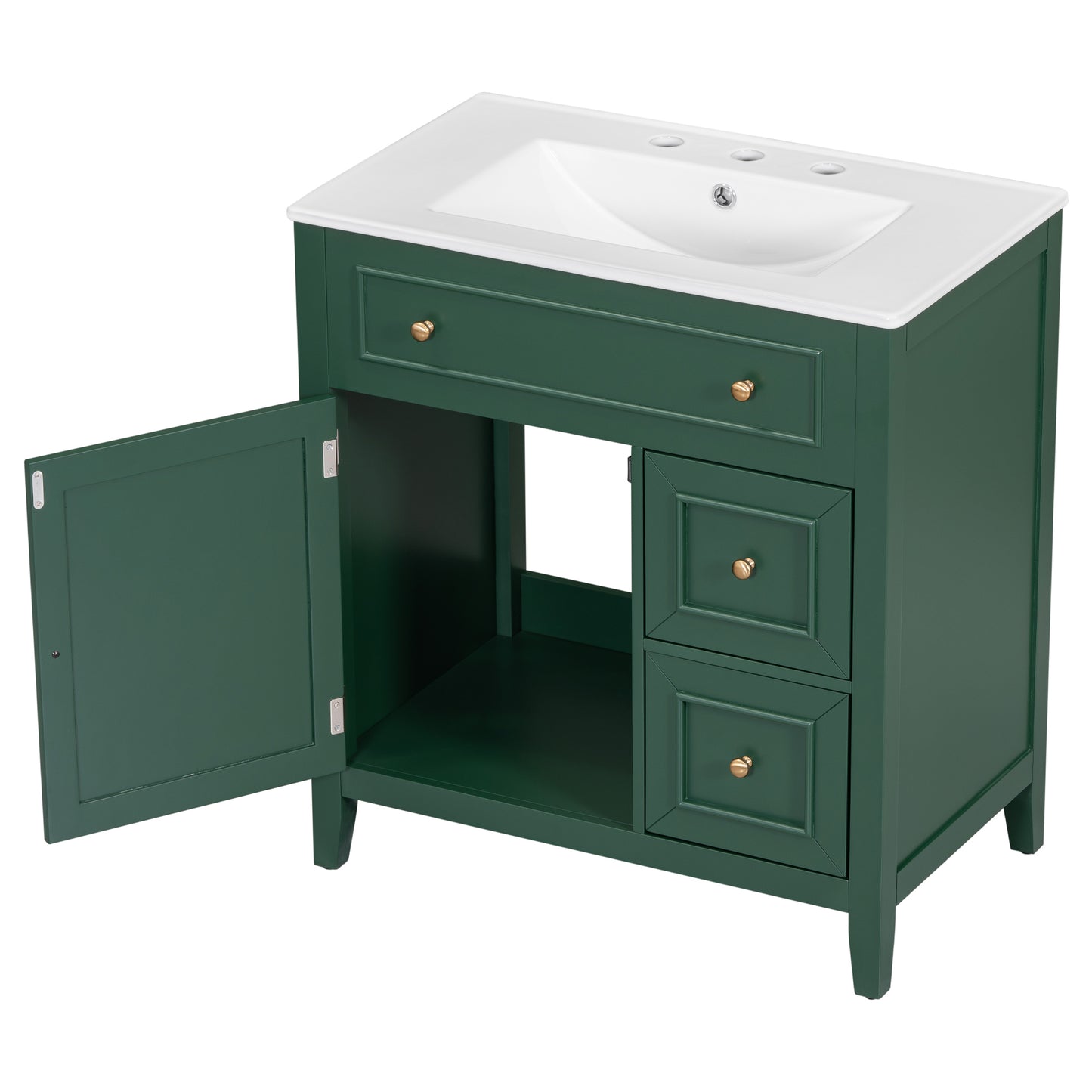 30" Bathroom Vanity with Sink Top, Bathroom Vanity Cabinet with Door and Two Drawers, Solid Wood Frame, One Package, Green