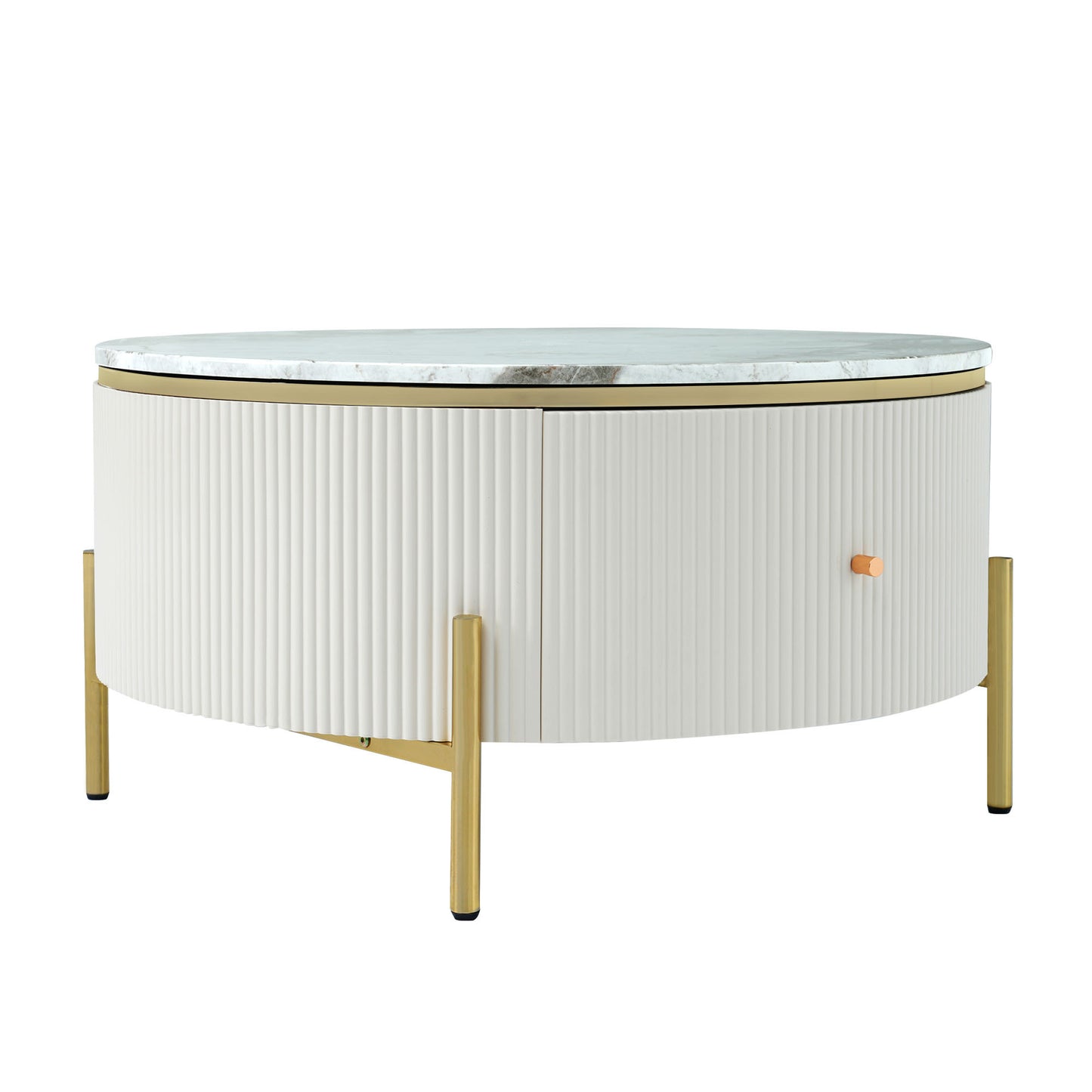 Sleek Round Coffee Table with Two Large Drawers Storage Accent Table (31.5'')