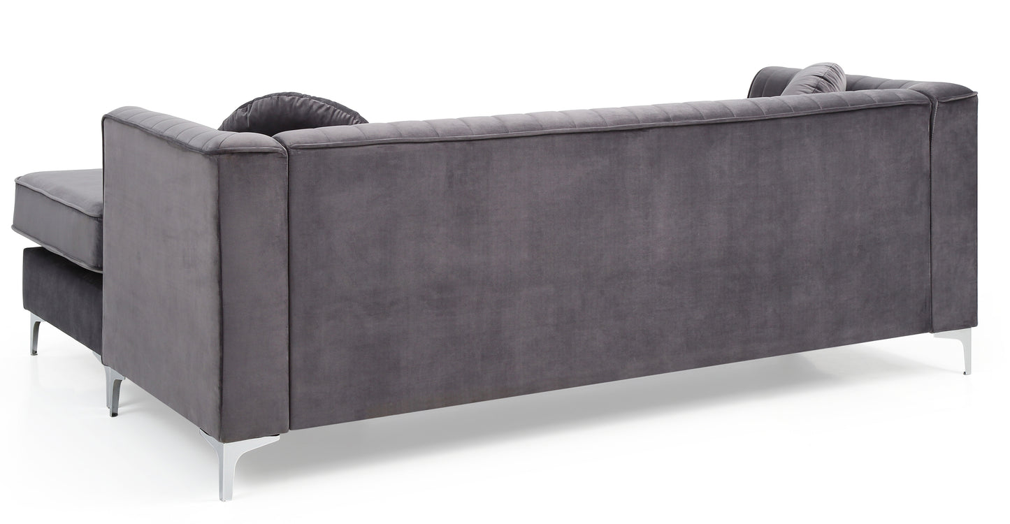 Delray G790B-SC Gray Velvet Sofa Chaise with Channel Quilting