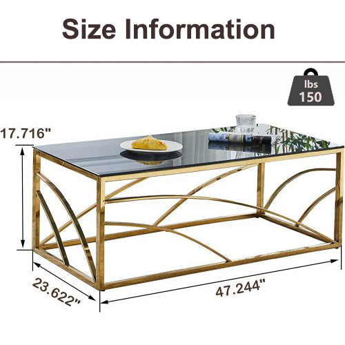 Elegant Gold Stainless Steel and Blue Gray Glass Coffee Table for Modern Living Room