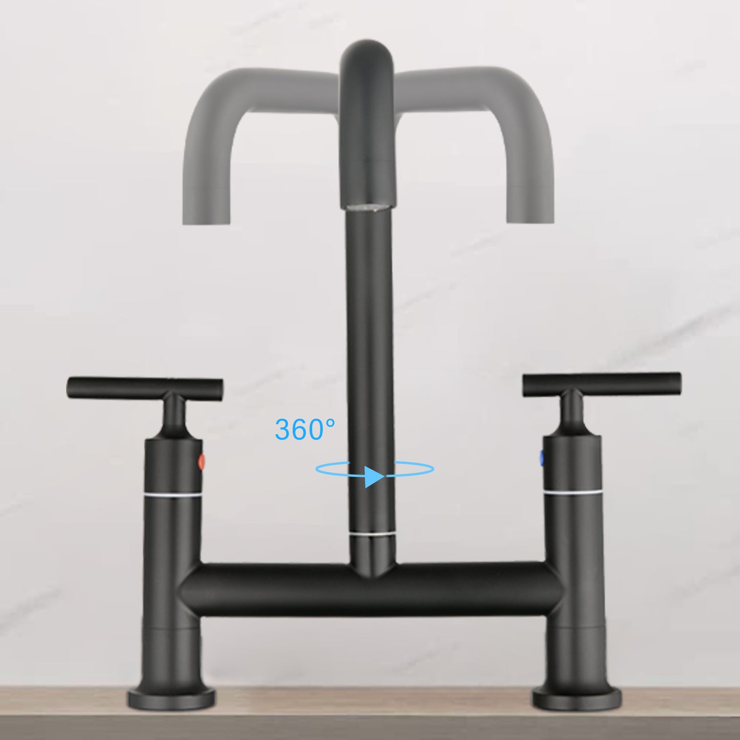 Double Handle Bridge Kitchen Faucet In Stainless Steel