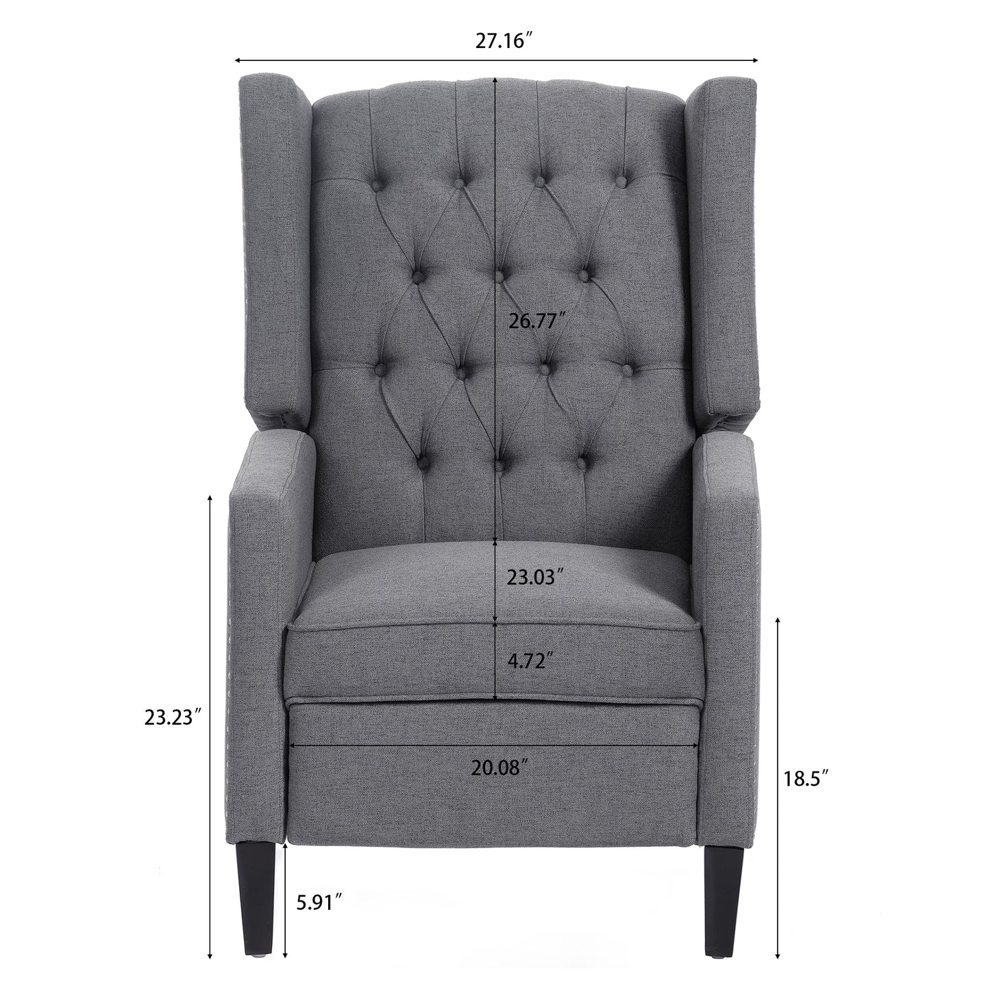 27.16 Inch Grey Fabric Wing Chair Recliner with Adjustable Backrest