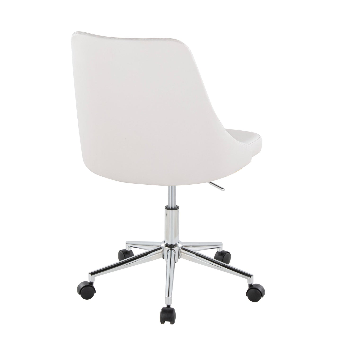 Marche Contemporary Swivel Task Chair with Casters in Chrome Metal and White Faux Leather by LumiSource