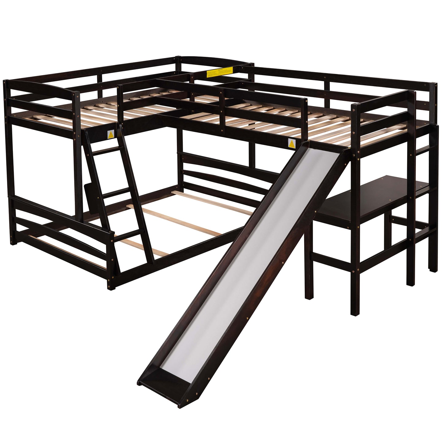 Ultimate Combo Bunk Bed with Loft Bed, Desk, and Slide - Espresso Twin over Full