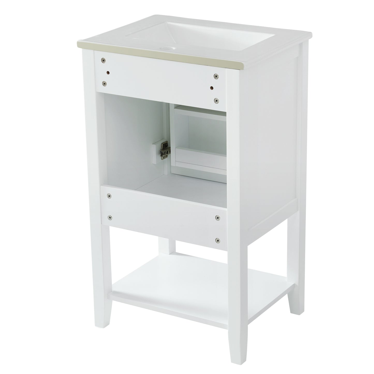 20" Bathroom Vanity with Sink, Bathroom Cabinet with Soft Closing Door, Storage Rack and Open Shelf, White