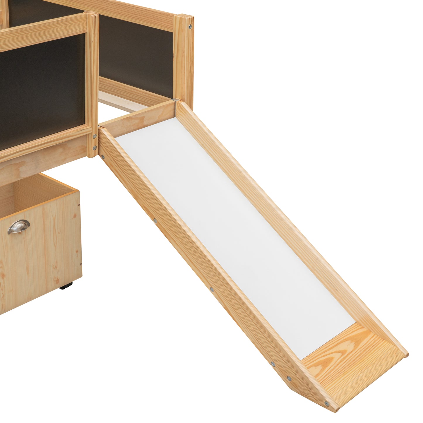 Twin size Loft Bed Wood Bed with Two Storage Boxes - Natrual