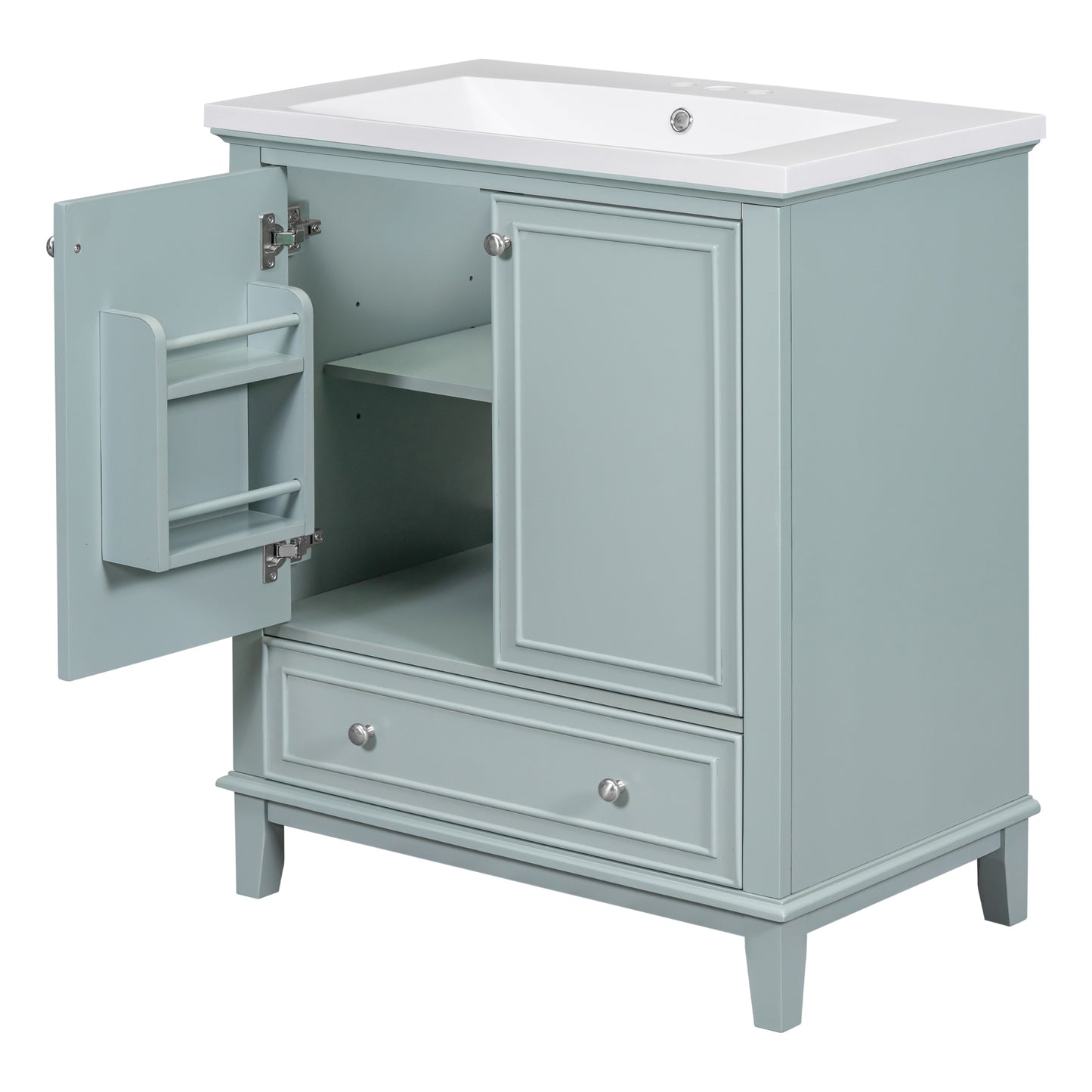 30" Bathroom Vanity with Sink Combo, Multi-functional Bathroom Cabinet with Doors and Drawer, Solid Frame and MDF Board, Green