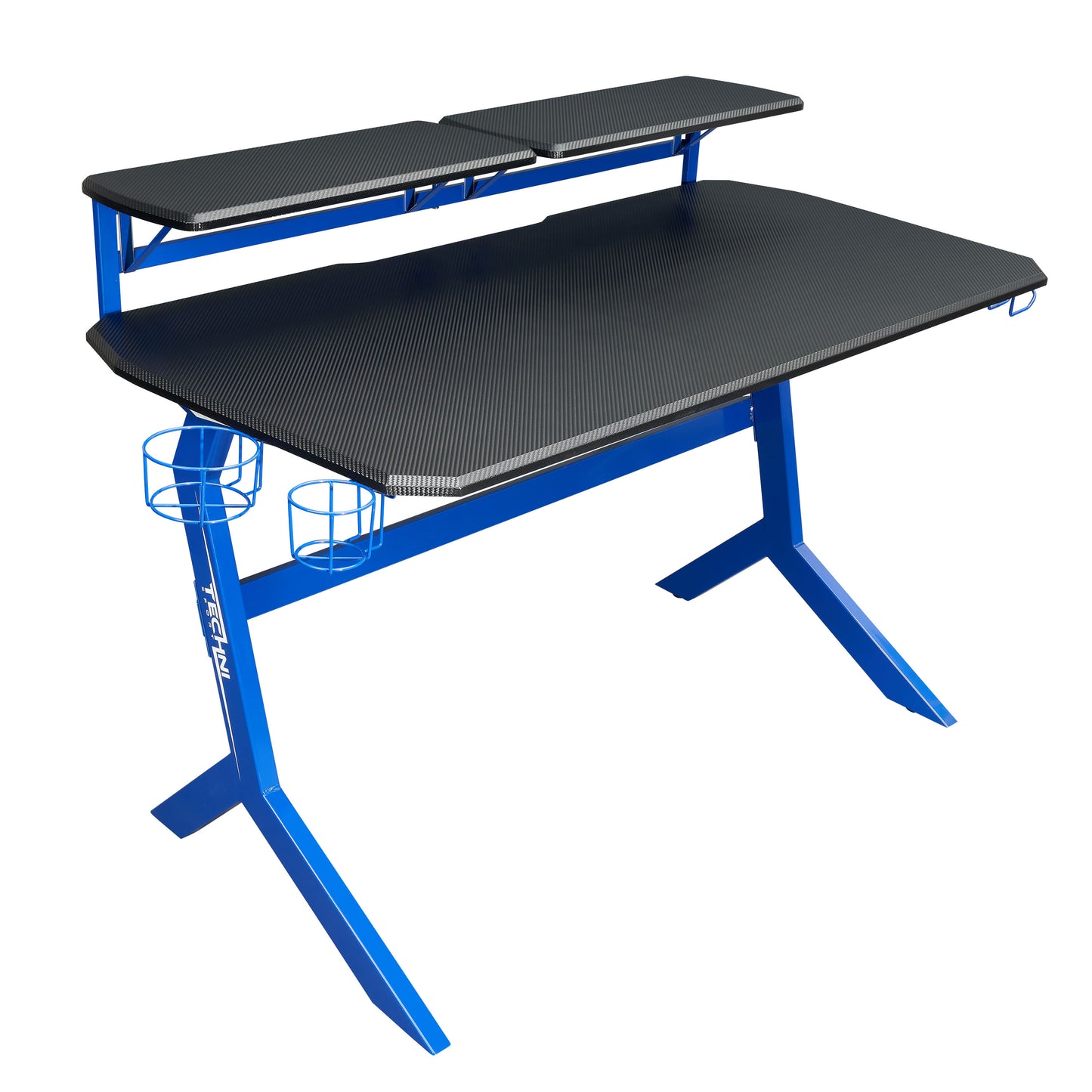 Techni Sport Blue Stryker Gaming Desk with Carbon Fiber Texture in Striking Blue