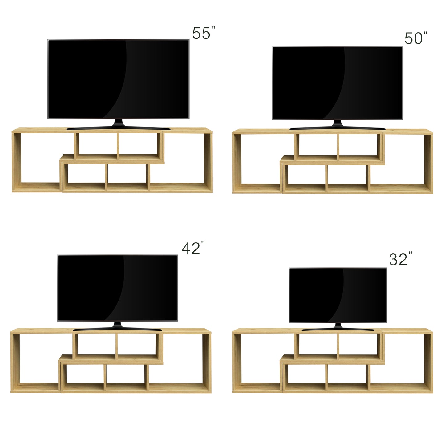 Oak Double L-Shaped TV Stand and Bookcase with Display Shelf