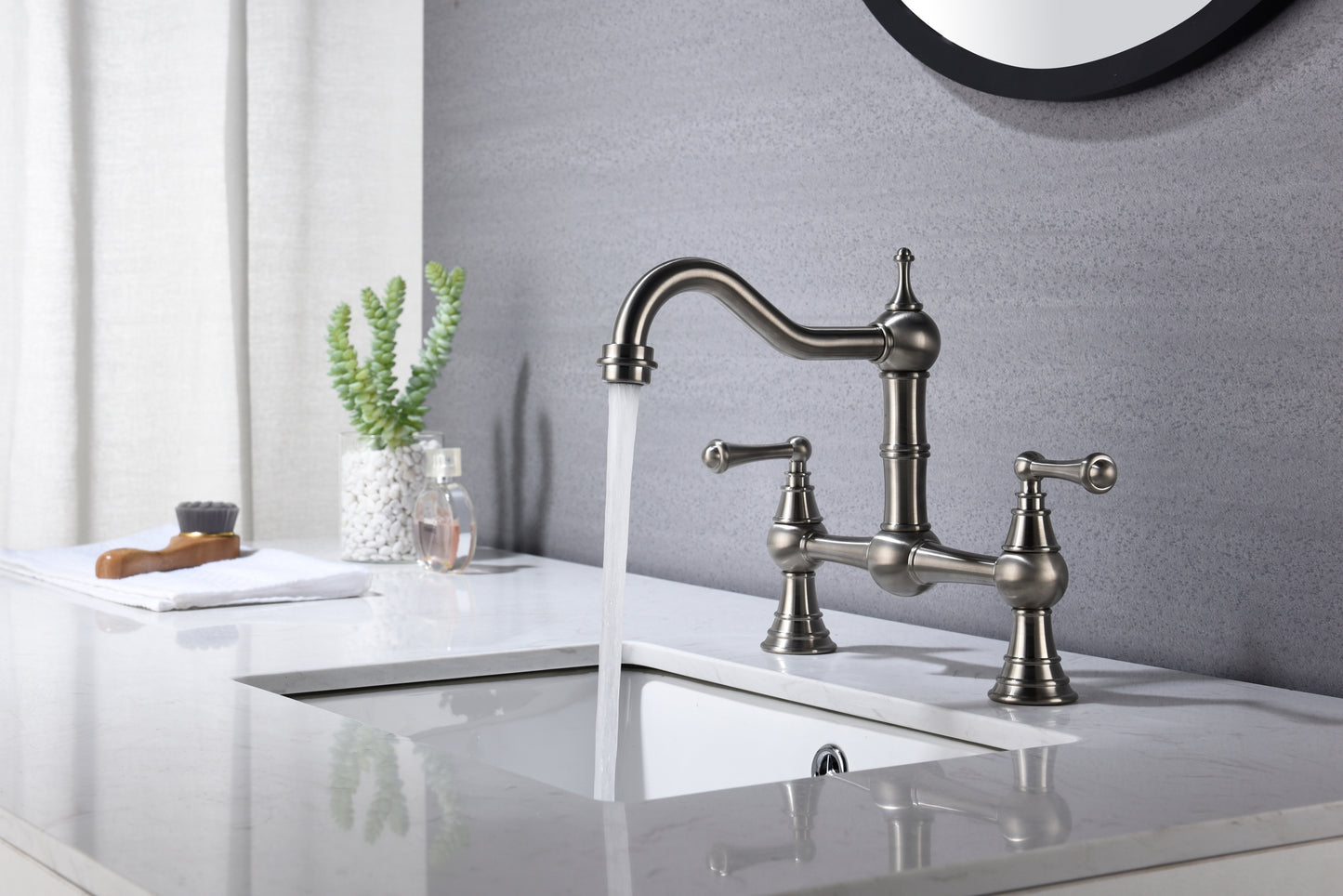 Double Handle Widespread Kitchen Faucet with Traditional Handles