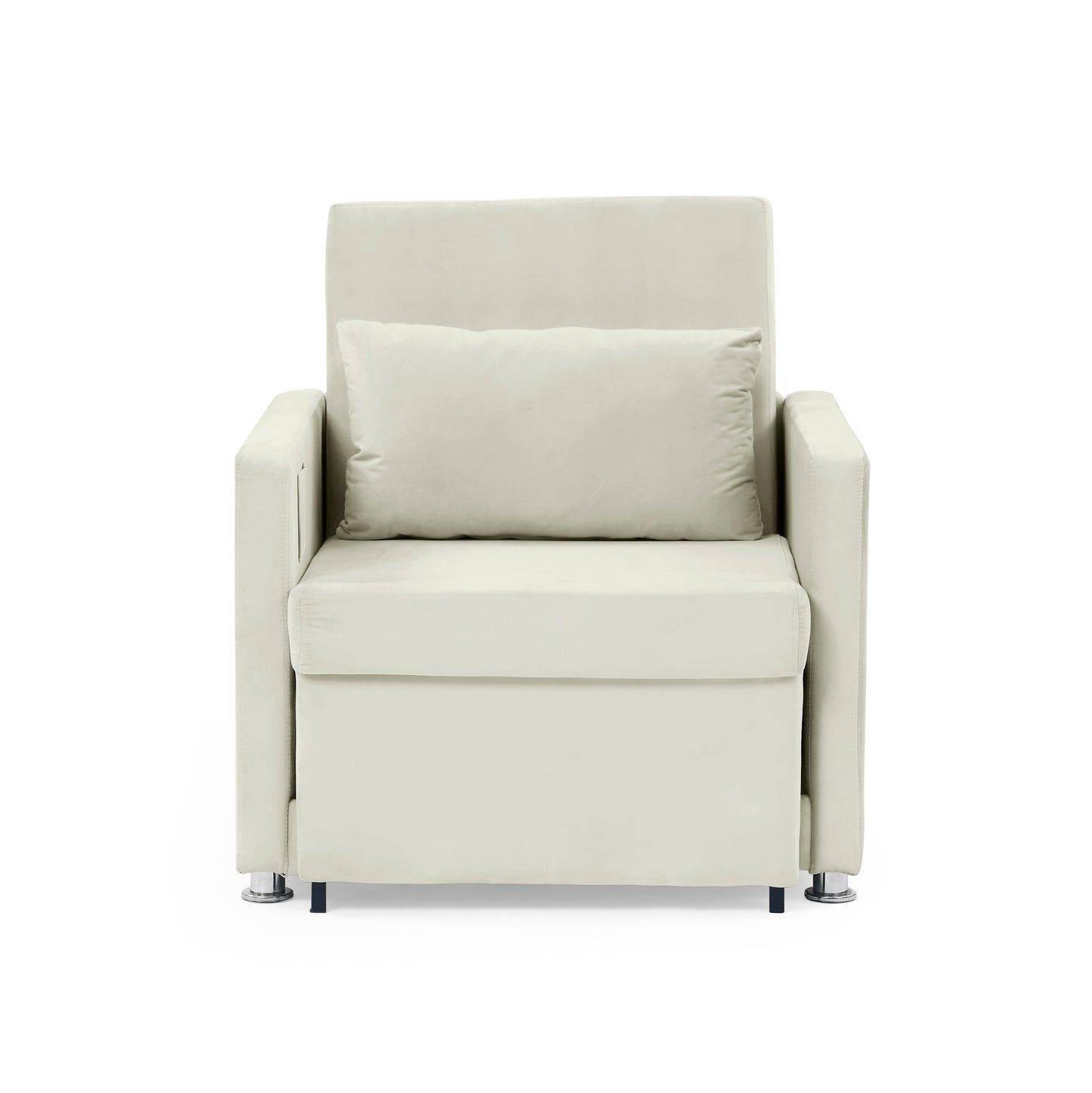 Sofa Bed Chair 2-in-1 Convertible Chair Bed, Lounger Sleeper Chair for Small Space with One Pillow, Beige Velvet