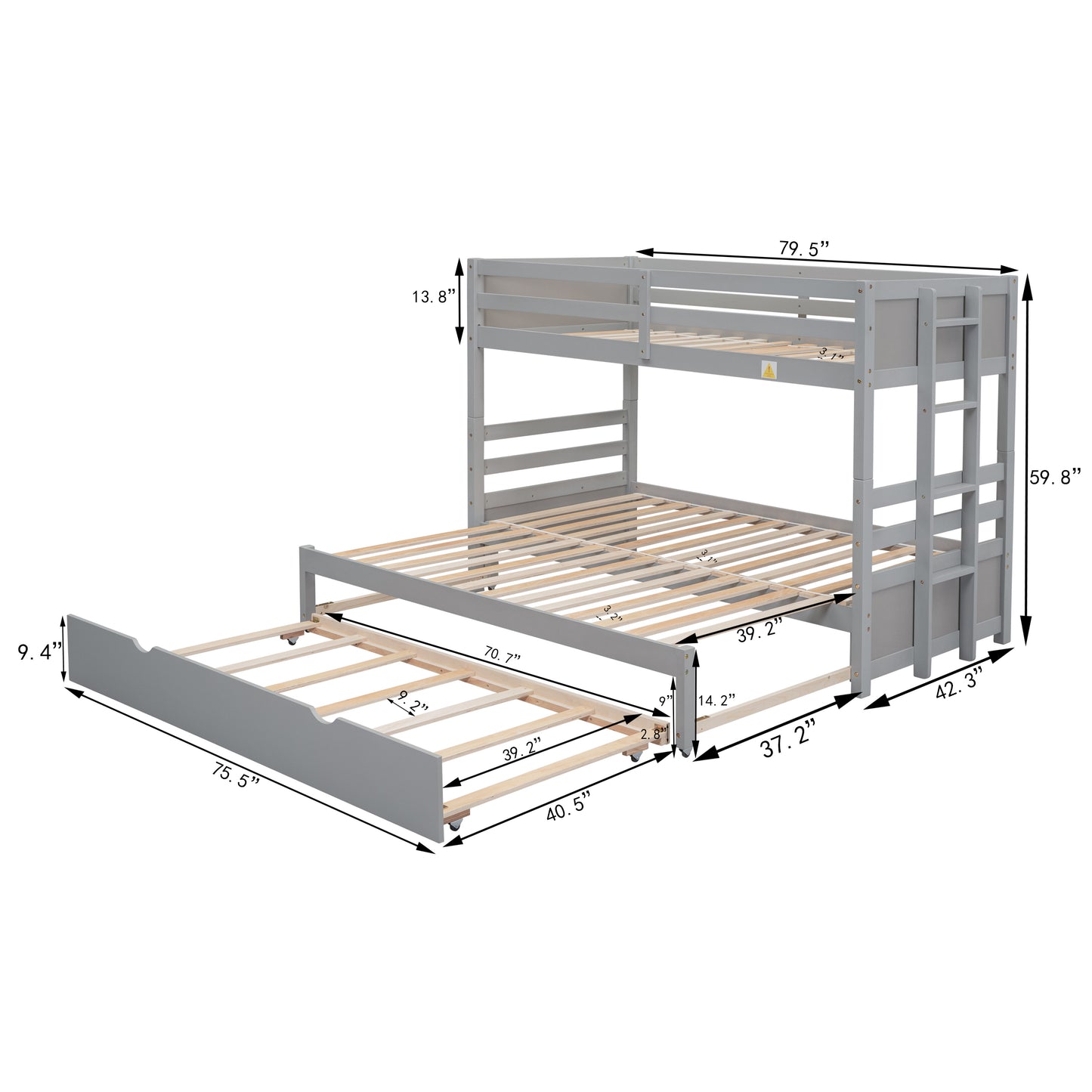 Gray Twin over Pull-out Bunk Bed with Trundle - Stylish Space-Saving Solution