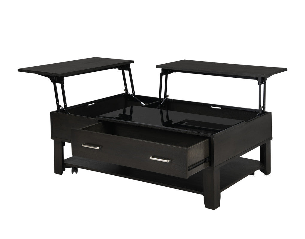 2-Piece Ash Gray Wooden Lift Top Coffee and End Table Set with Tempered Glass - Bruno Collection