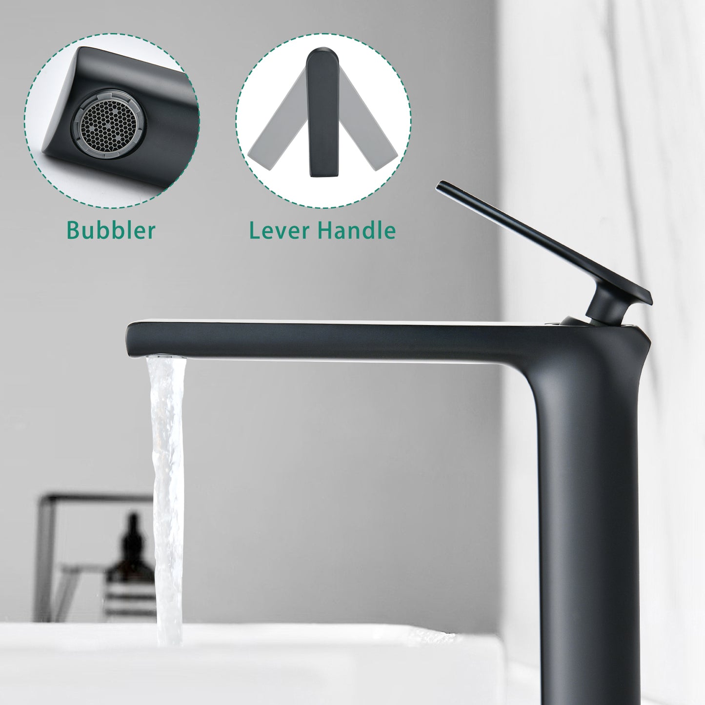 Modern Matte Black Bathroom Faucet with Single Handle and High-Arc Spout