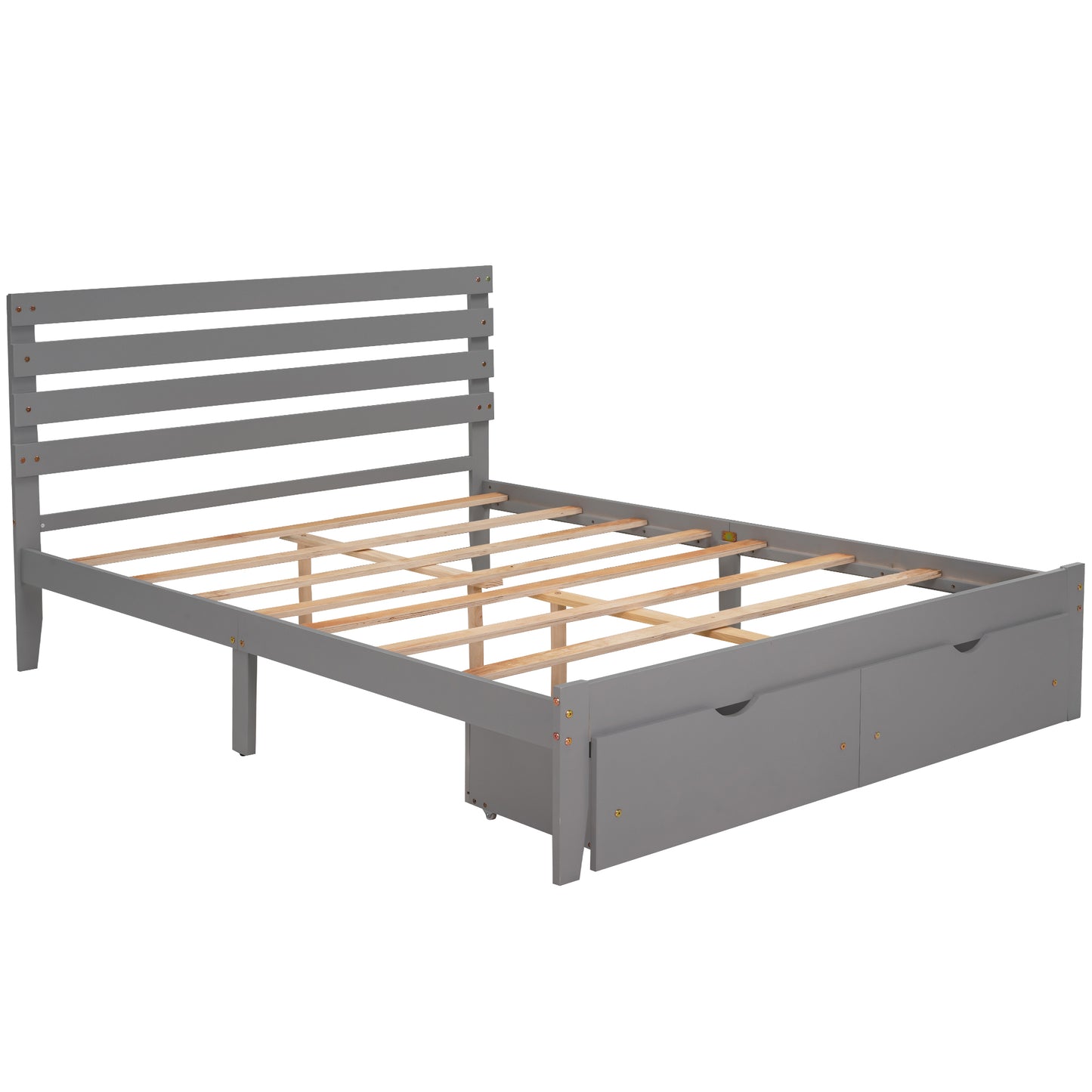 Queen Size Platform Bed with Drawers, Gray(New SKU:WF288469AAE)