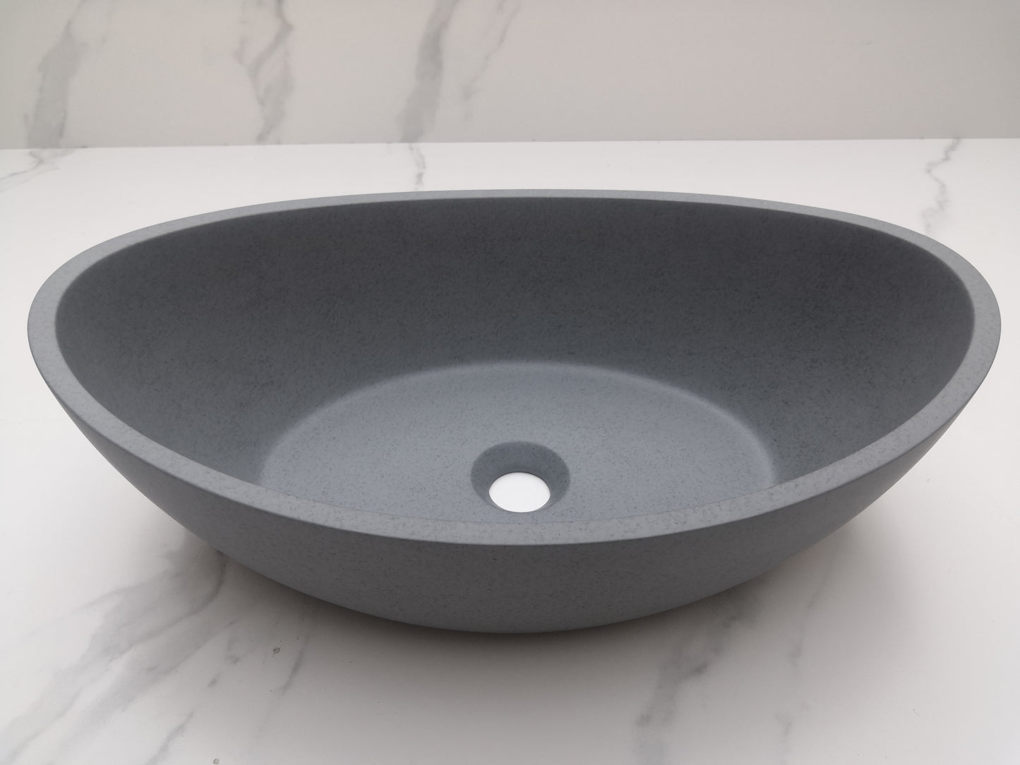 Oval Concrete Vessel Bathroom Sink Handmade Concreto Stone Basin Counter Freestanding  Bathroom Vessel  Sink in Grey without  Faucet and Drain