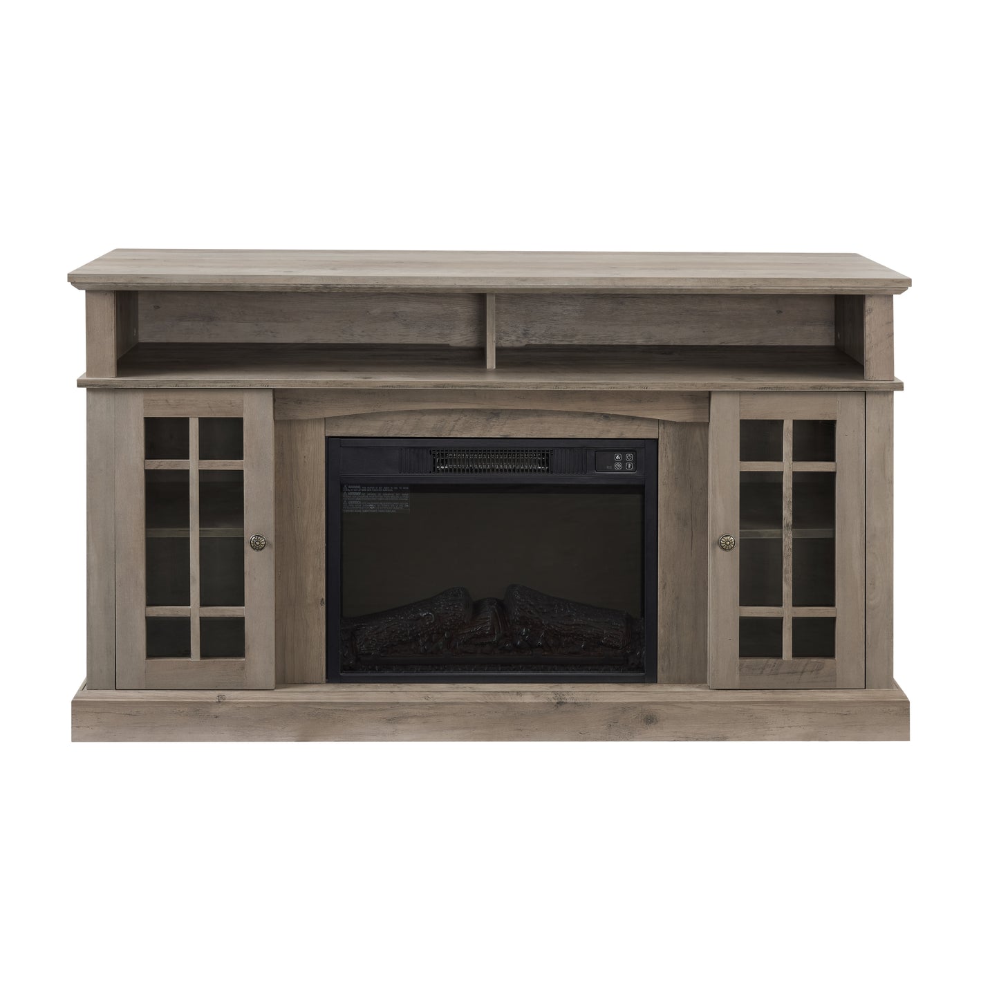 Elegant Gray Wash TV Stand with Fireplace Insert for TVs Up to 65 and Ample Storage Space